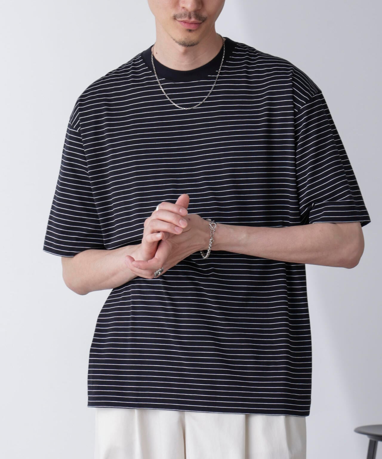 ピンボーダーバイオシルケットクルーネックTシャツ 6684224210