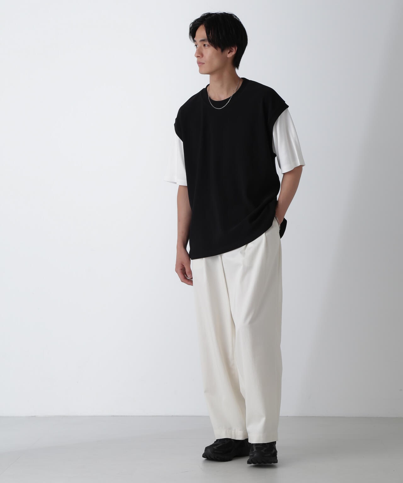 フェイクレイヤードリラックスTシャツ 半袖 6724224224