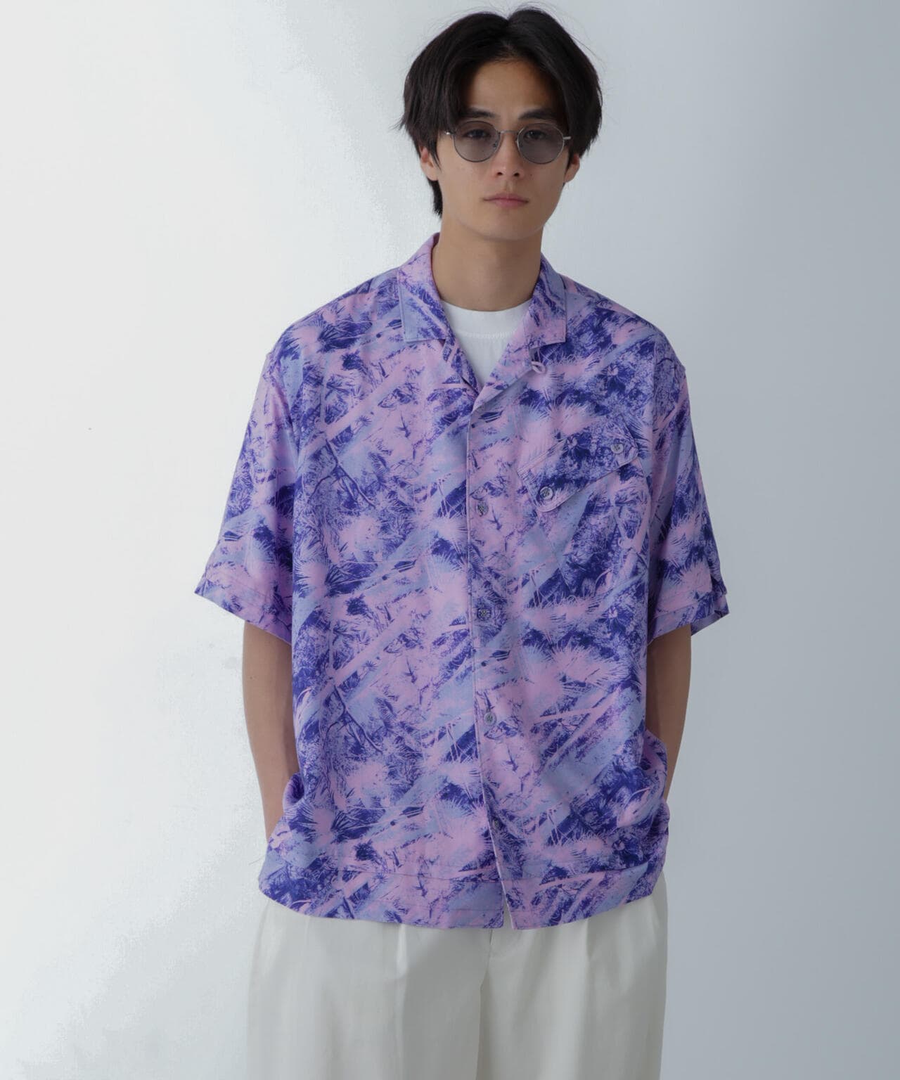 White Mountaineering/JUNGLE PATTERN OPEN COLLAR S/S 6704121016