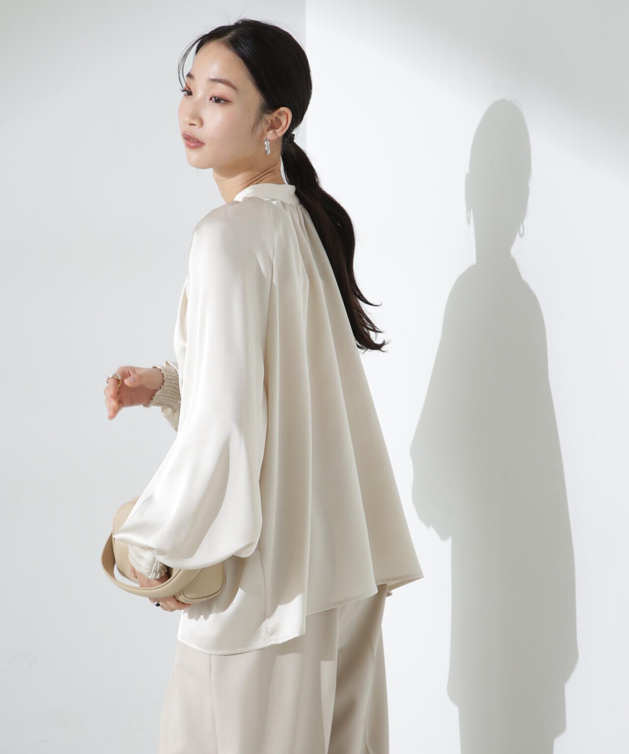 前後2WAYサテンドルマンギャザーブラウス(セットアップ可) 6735120308