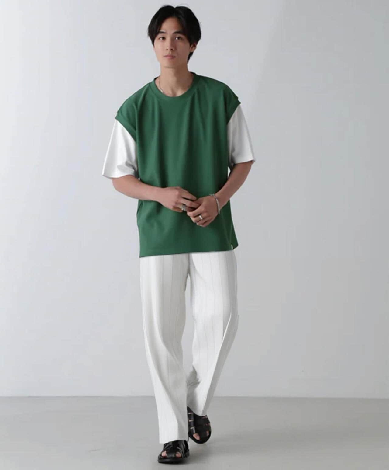 フェイクレイヤードリラックスTシャツ 半袖 6724224224