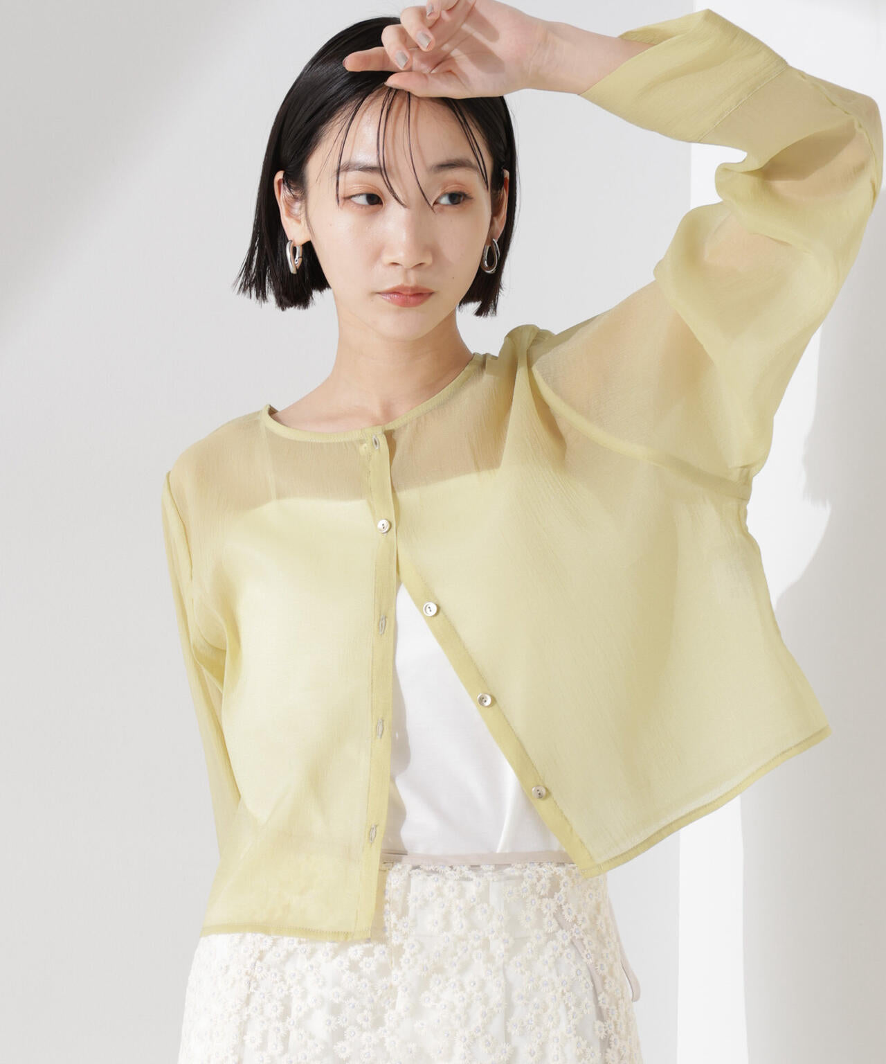 前後2Wayゴールド釦クロップドワイドシャツ 6735120314