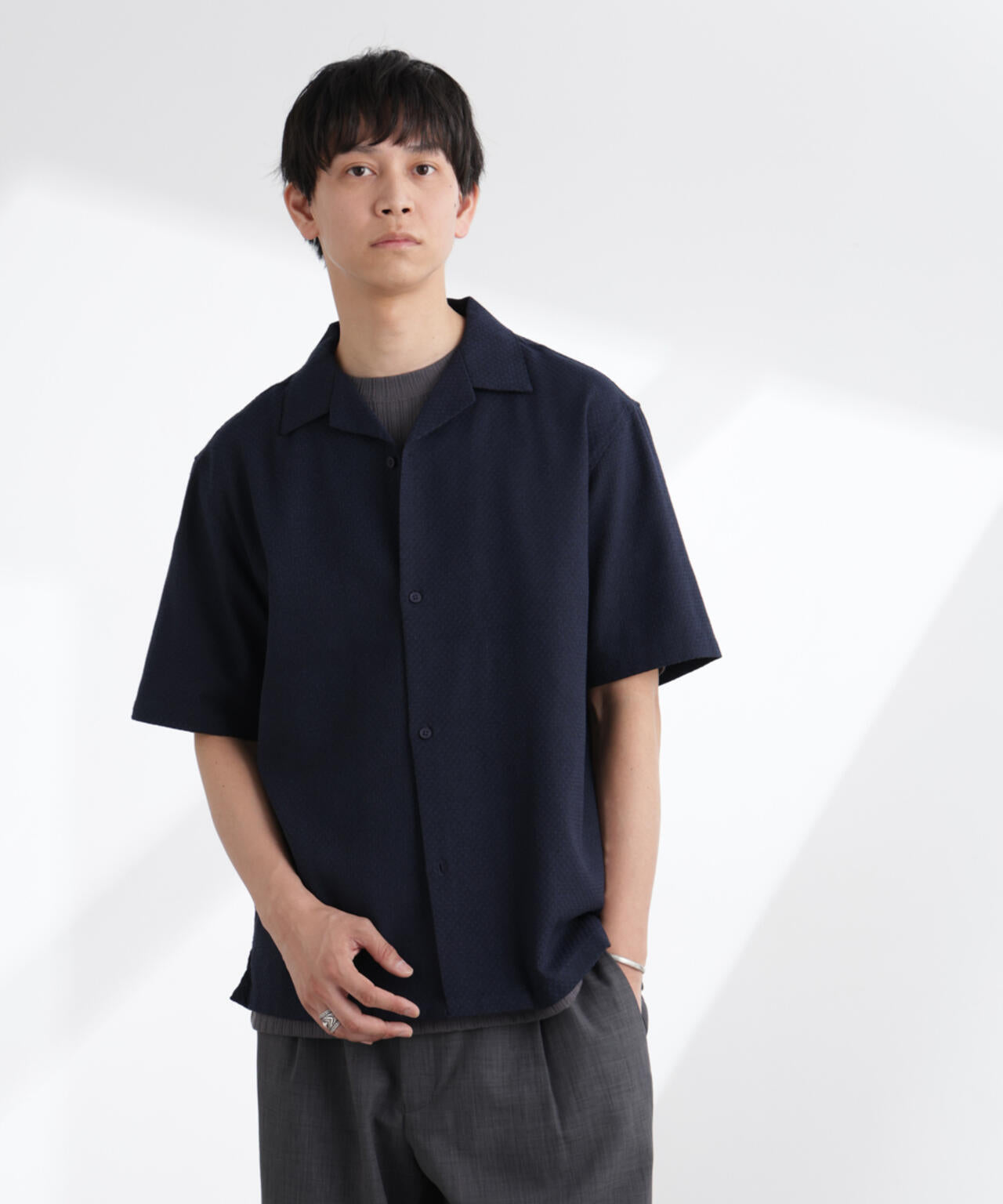 コットンリネン交織開襟シャツ 半袖 6725121213