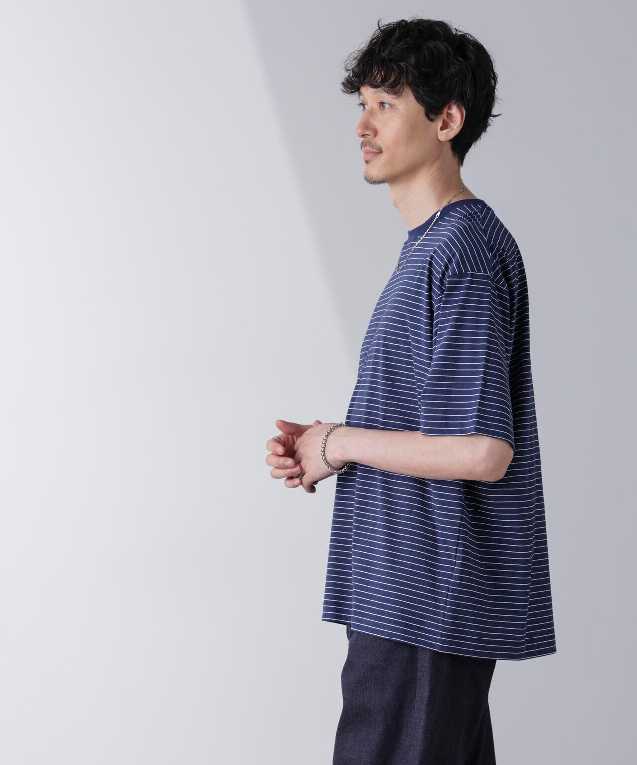 ピンボーダーバイオシルケットクルーネックTシャツ 6684224210