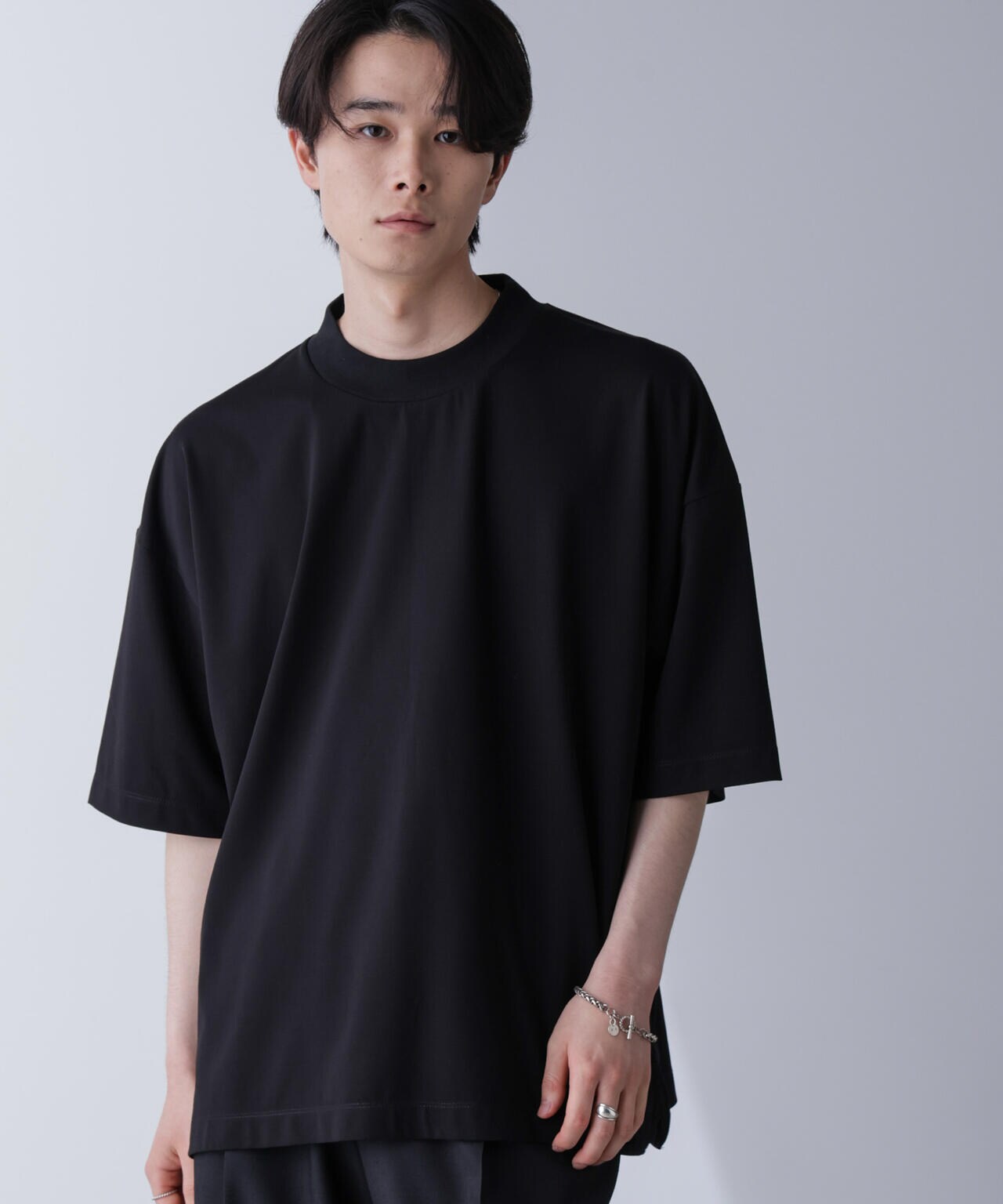 WEB限定/モックネックワイドシルエットTシャツ 半袖 6724224219