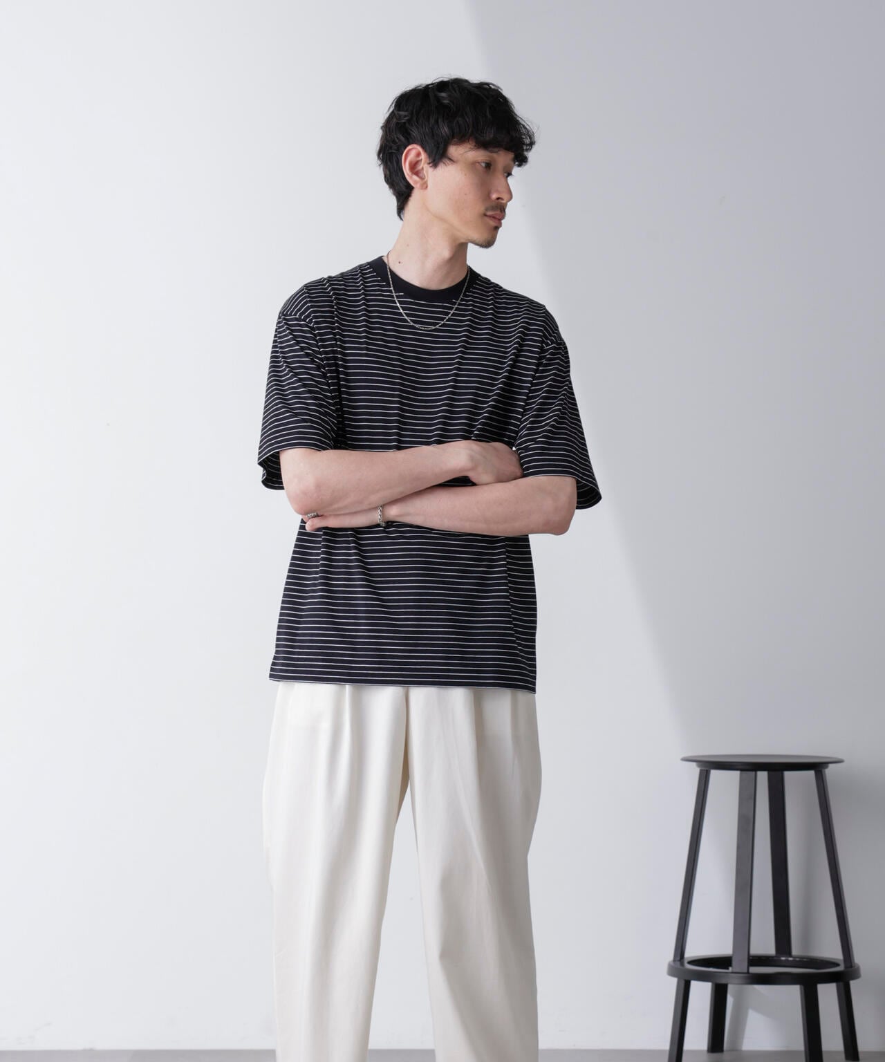 ピンボーダーバイオシルケットクルーネックTシャツ 6684224210
