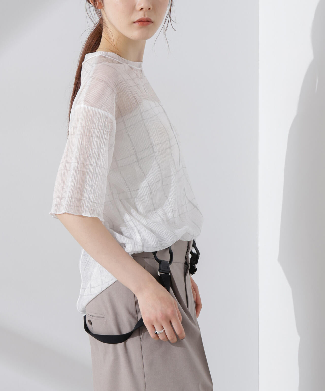 楊柳チェックシアーカットTシャツ 6735124310