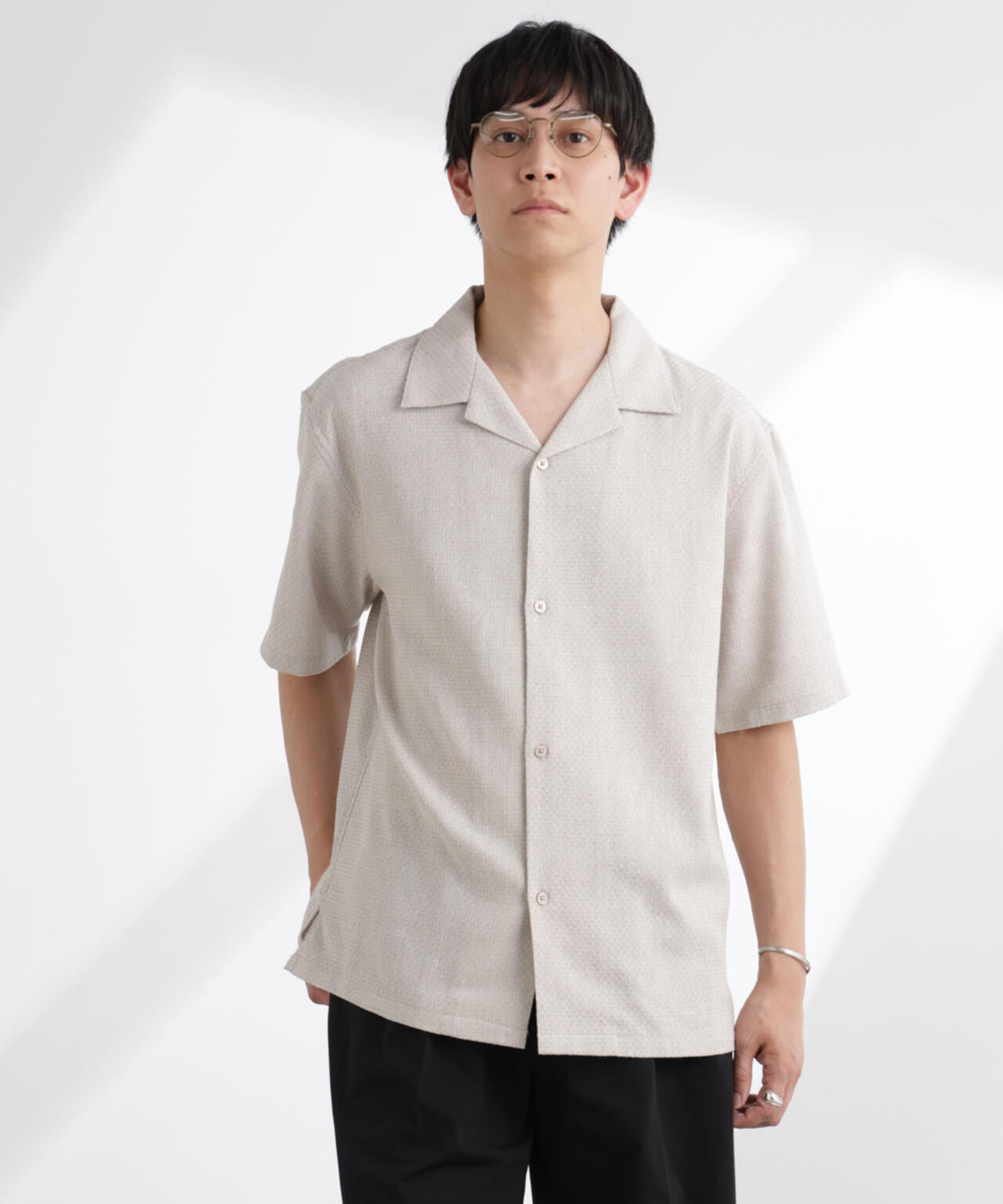 コットンリネン交織開襟シャツ 半袖 6725121213