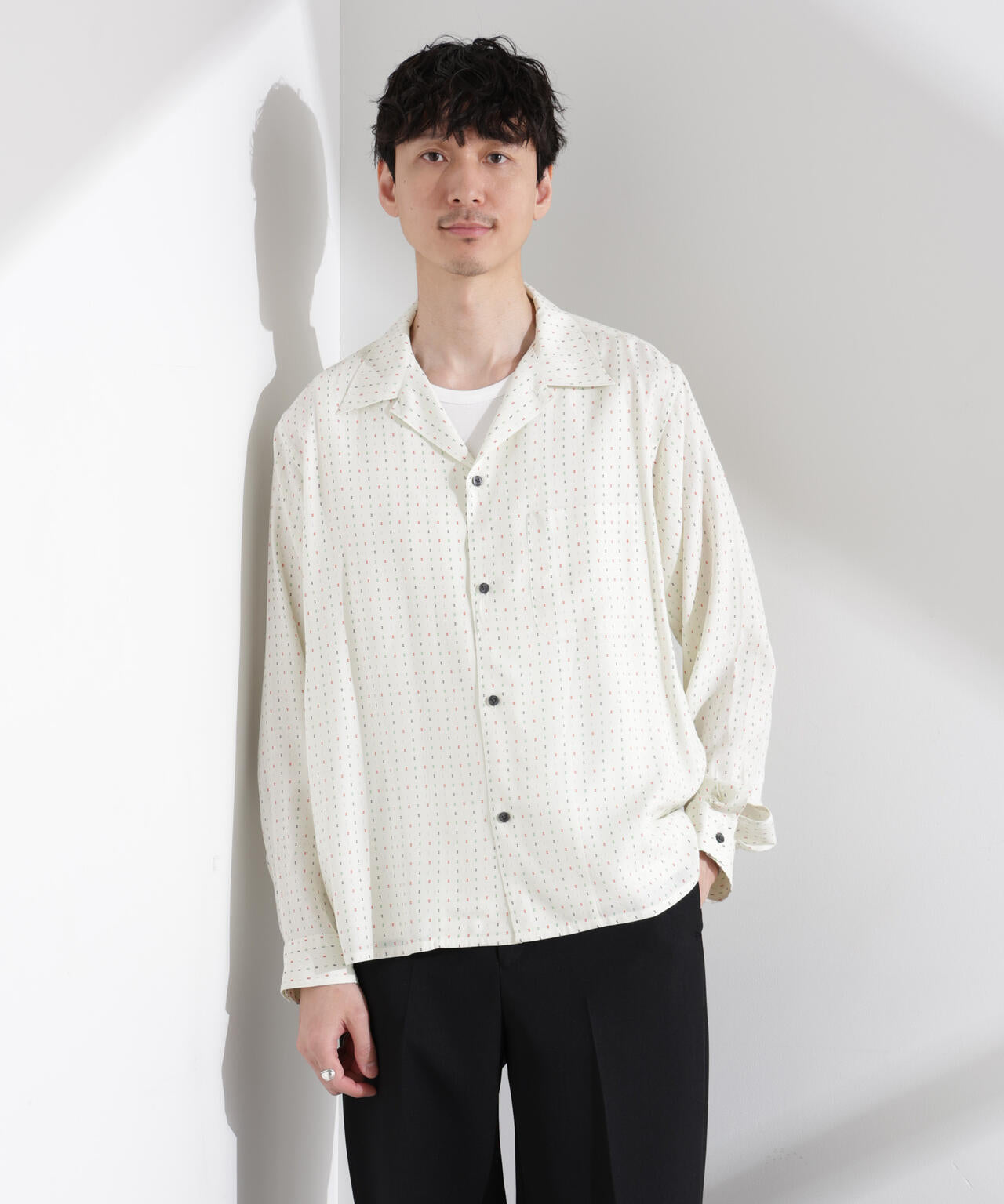 小紋オープンカラーシャツ 長袖 6685120210