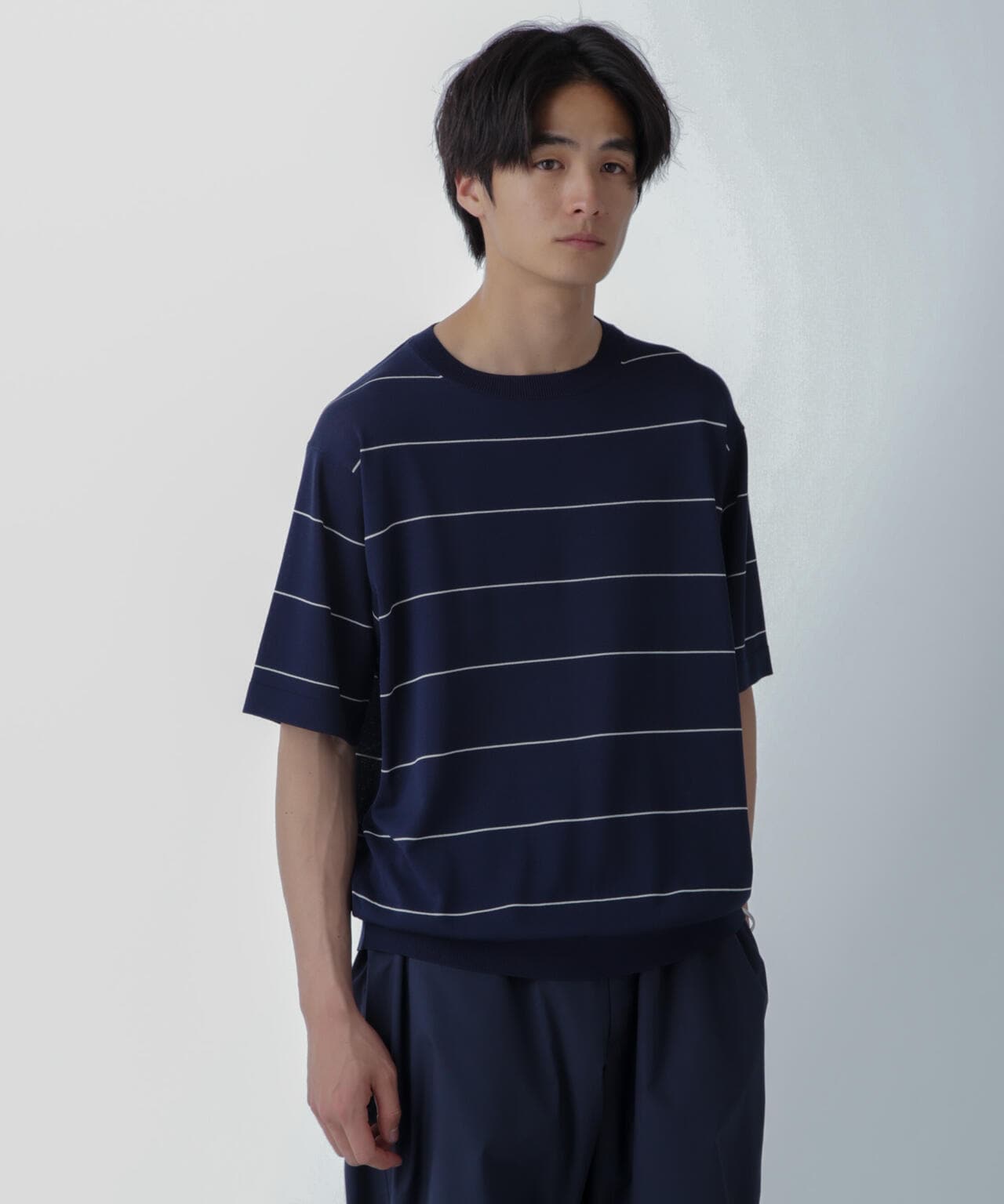 ハイゲージ ピンボーダーニットTシャツ 6684122234