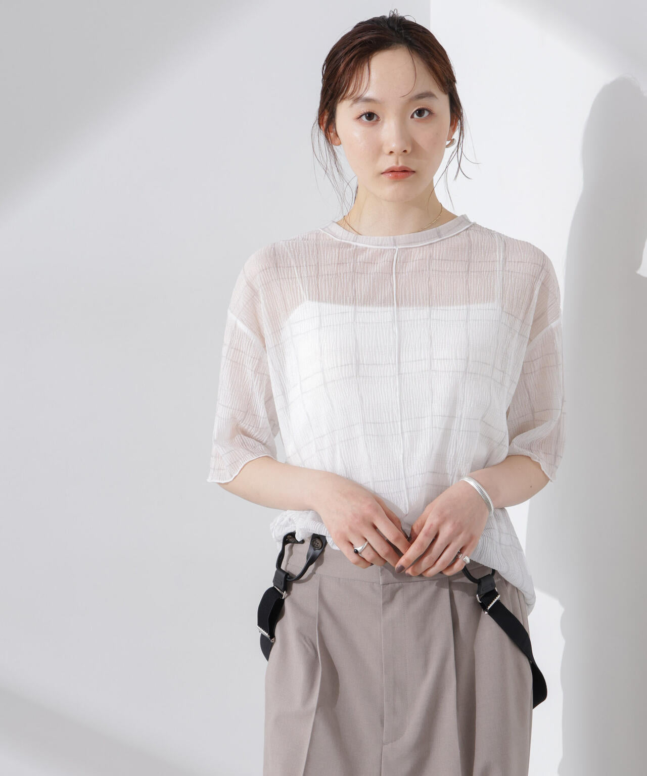 楊柳チェックシアーカットTシャツ 6735124310