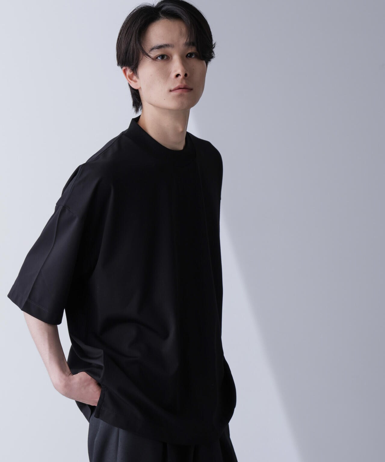 WEB限定/モックネックワイドシルエットTシャツ 半袖 6724224219