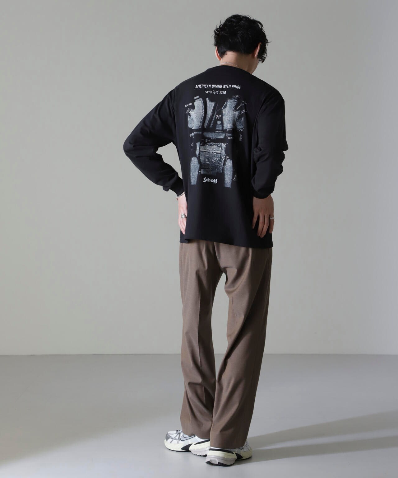 Schott/別注 "LEATHER PARTS" L/S TEE 6704223068