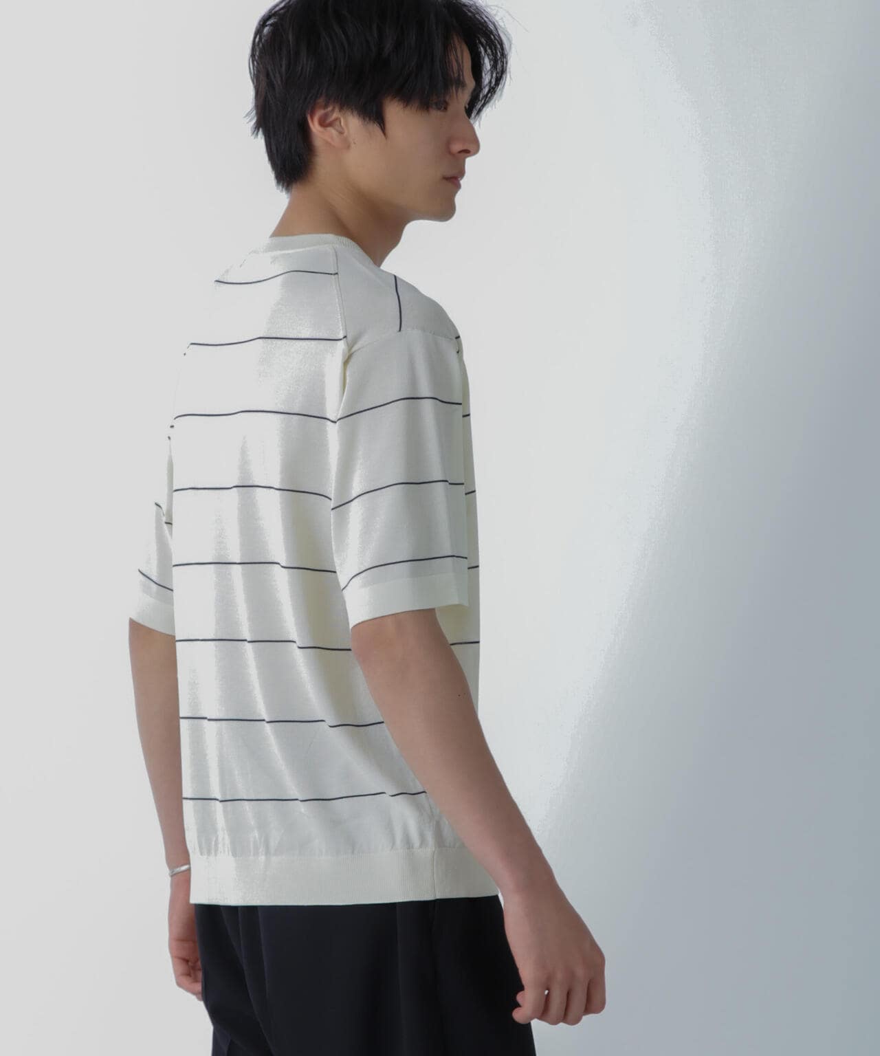 ハイゲージ ピンボーダーニットTシャツ 6684122234