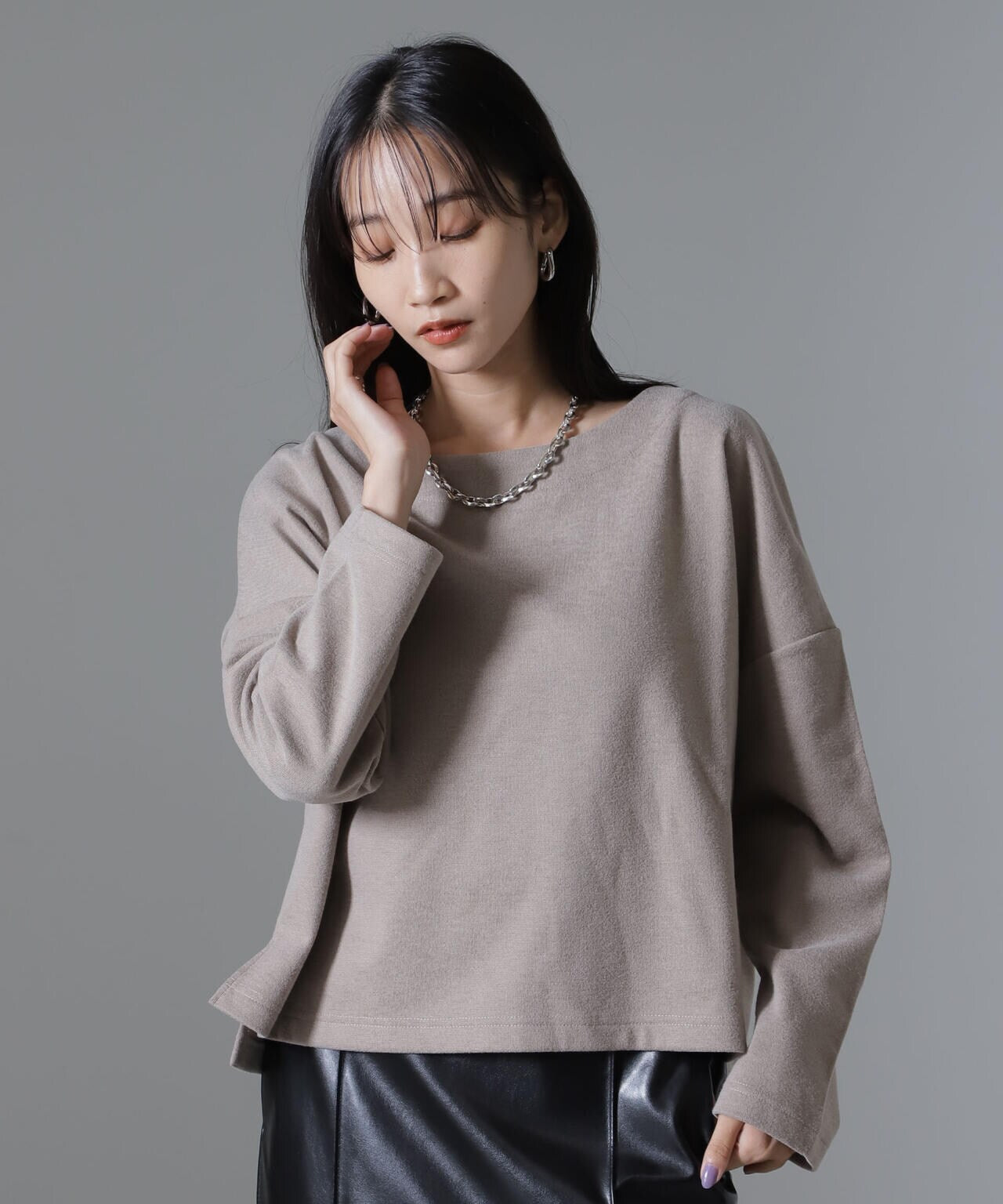 起毛カットクルーネックワイドトップス 6734223311