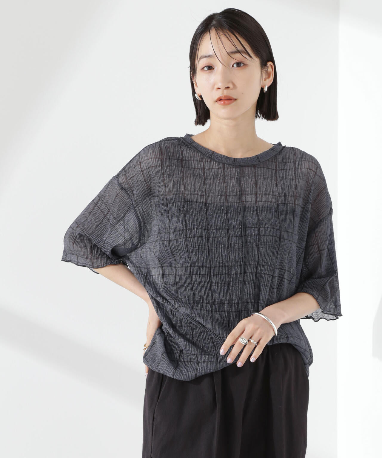楊柳チェックシアーカットTシャツ 6735124310