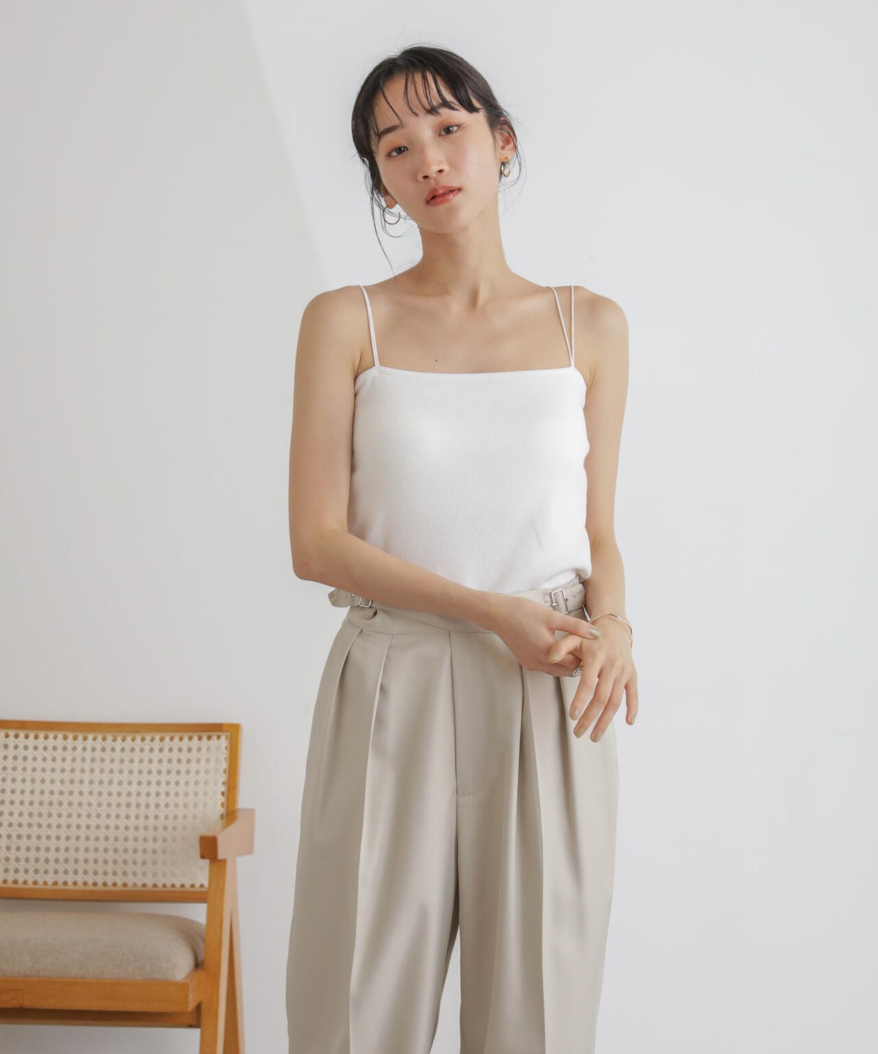 抗菌防臭リブカップ付きダブルストラップキャミソール 6734124303
