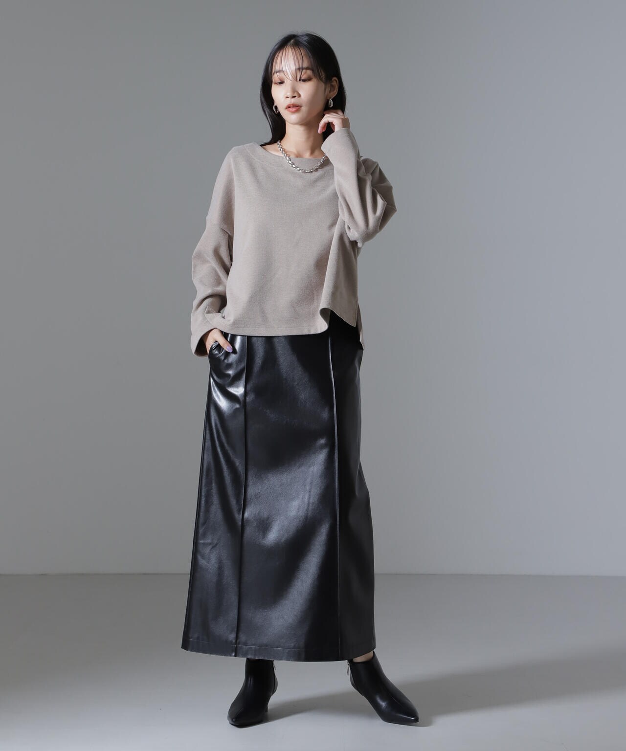 起毛カットクルーネックワイドトップス 6734223311