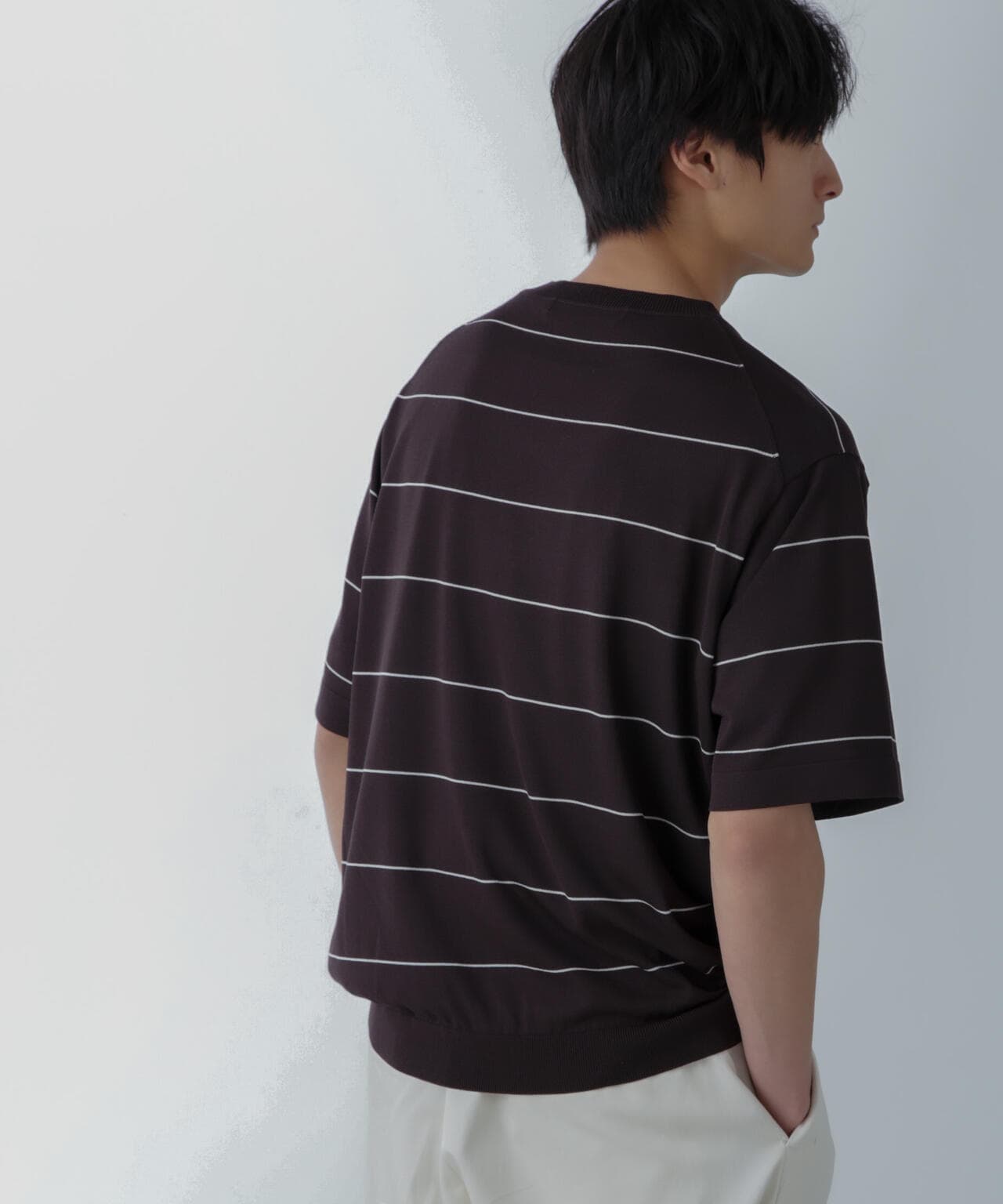 ハイゲージ ピンボーダーニットTシャツ 6684122234