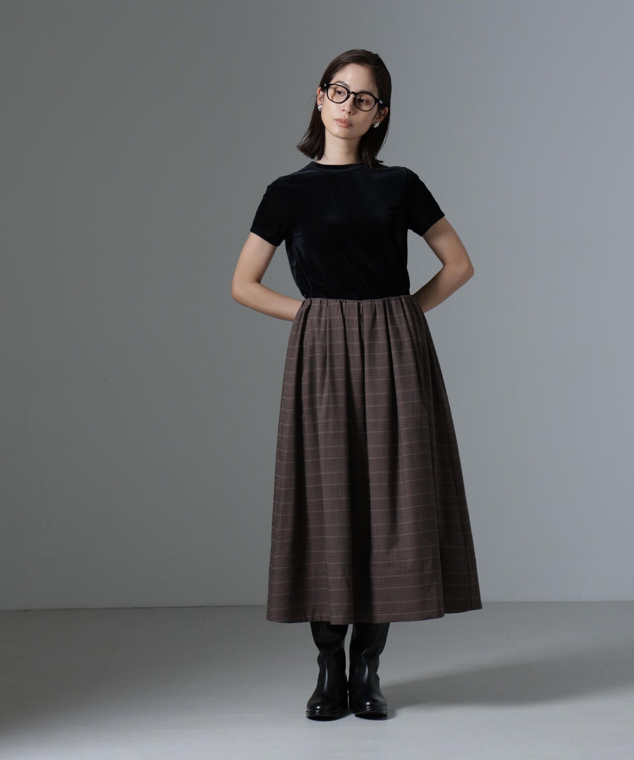 グレンチェックタックスカート 6734230315