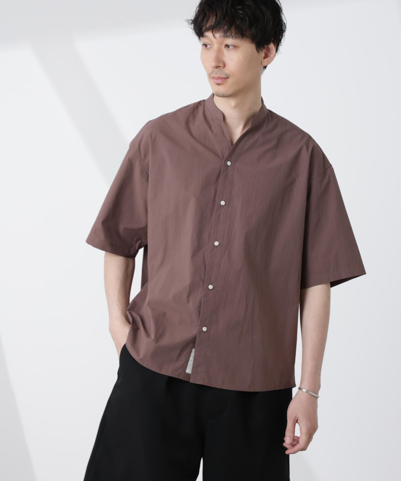 「大人のワイドシャツ」バンドカラー 半袖 6685121223