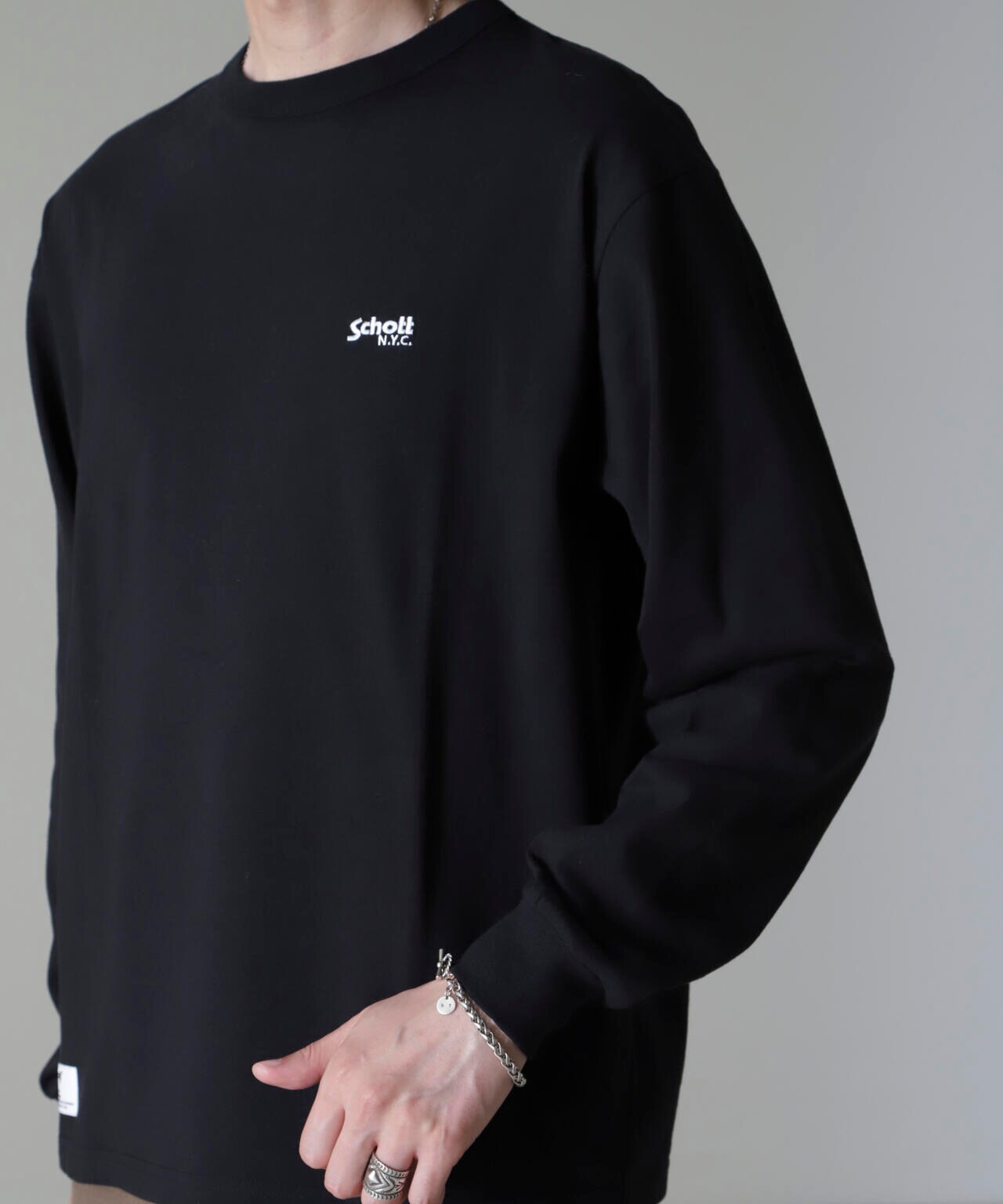 Schott/別注 "LEATHER PARTS" L/S TEE 6704223068