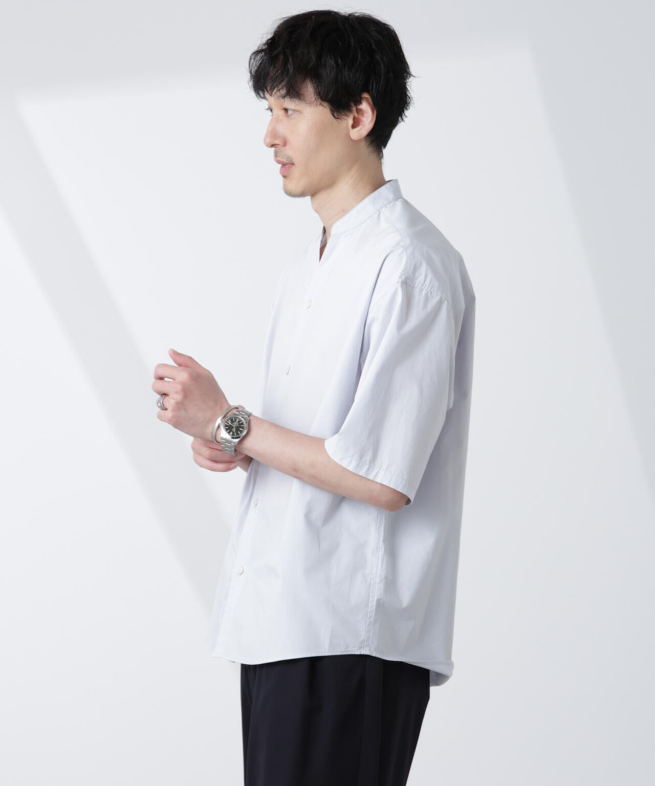「大人のワイドシャツ」バンドカラー 半袖 6685121223