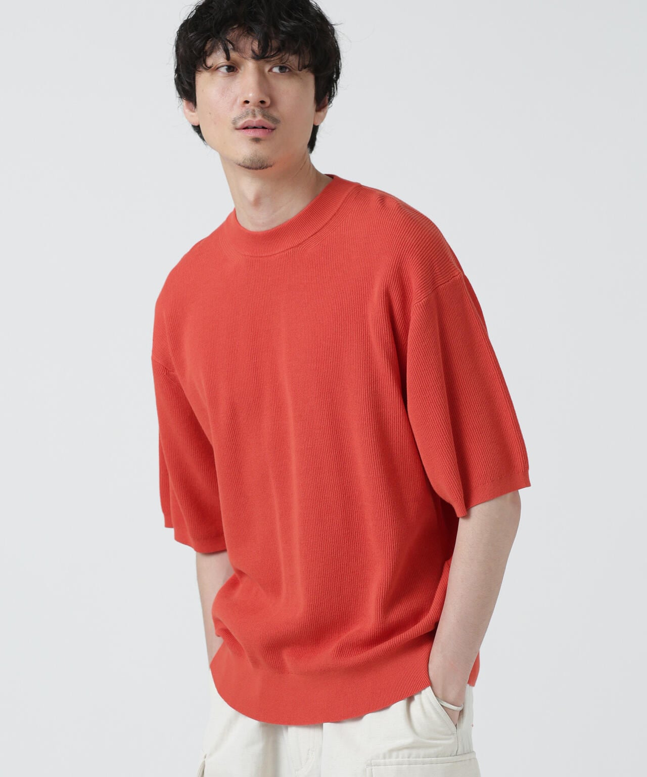 LB.03/ハイツイストコットン片畦編み五分袖ワイドニット 6683122231