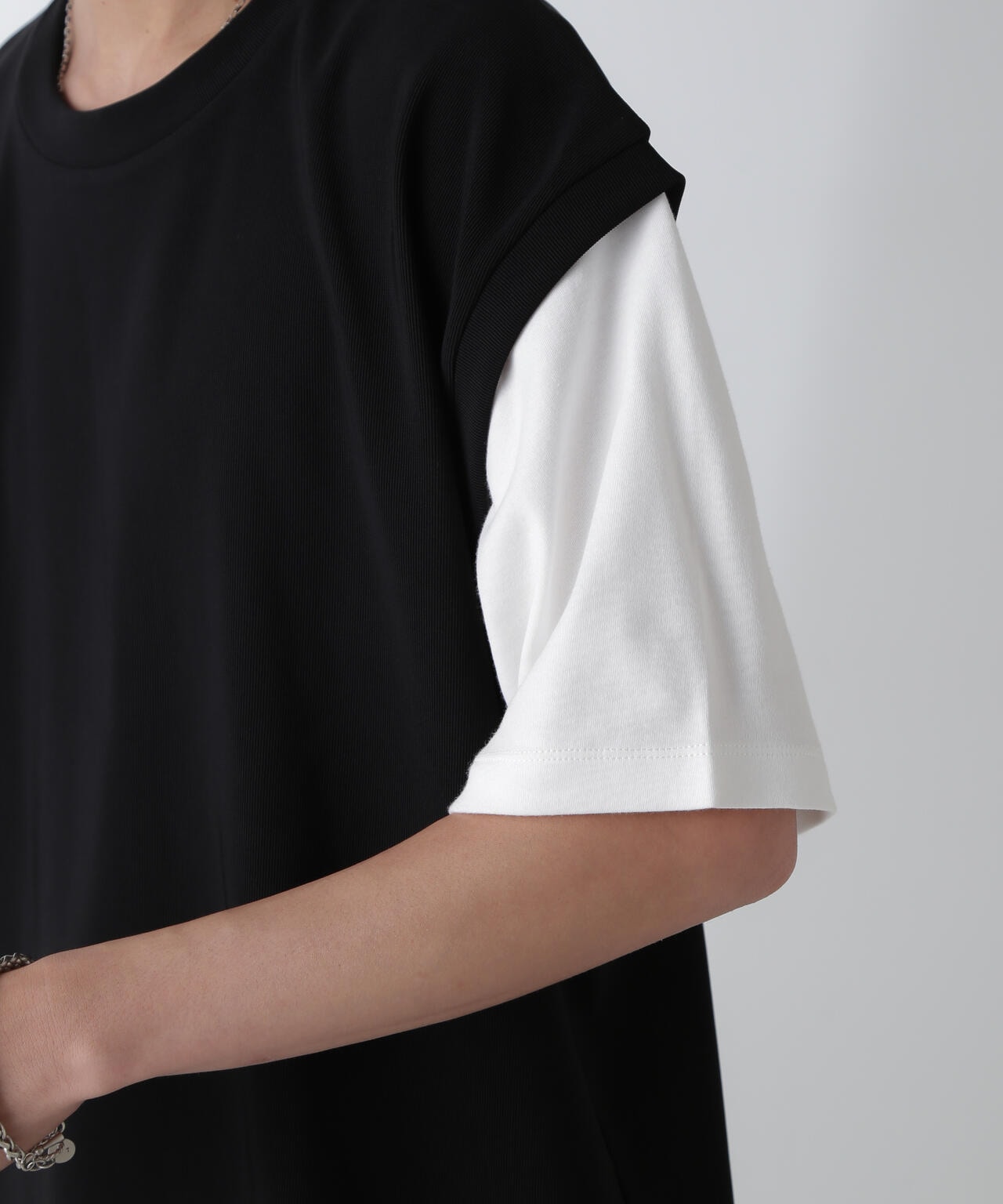フェイクレイヤードリラックスTシャツ 半袖 6724224224