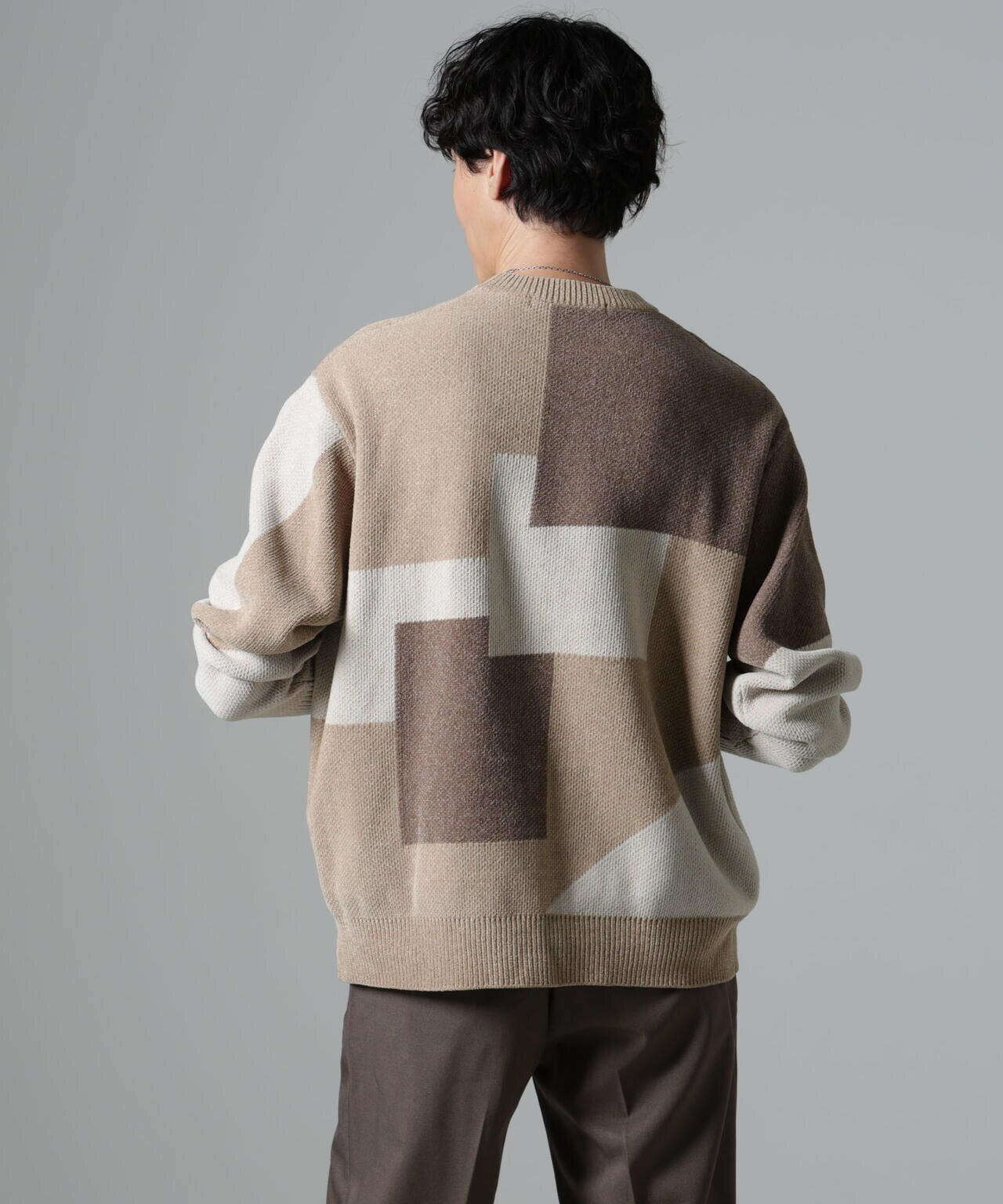 モールヤーンカラーブロッキングクルーネックニット 6684222249