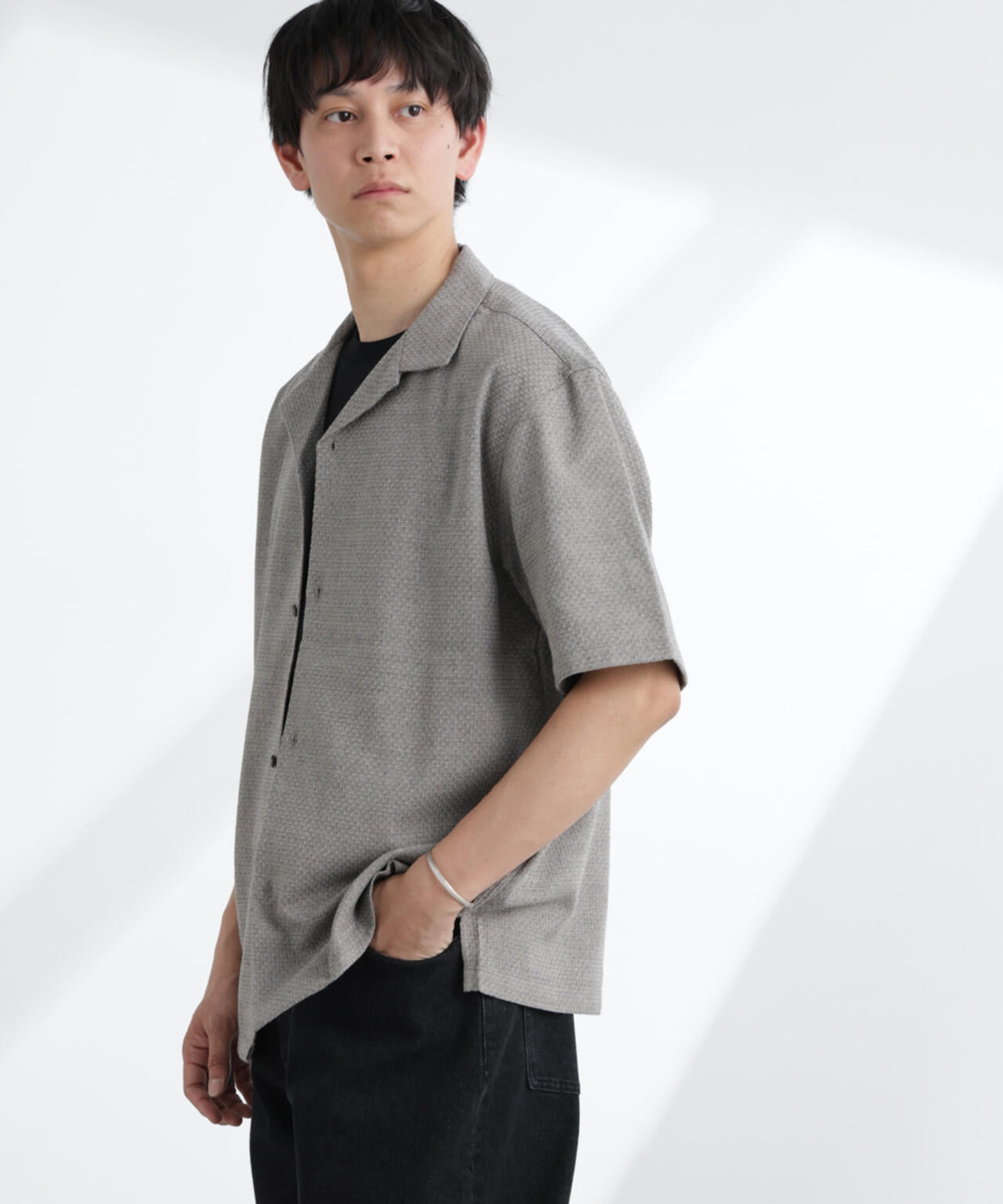 コットンリネン交織開襟シャツ 半袖 6725121213