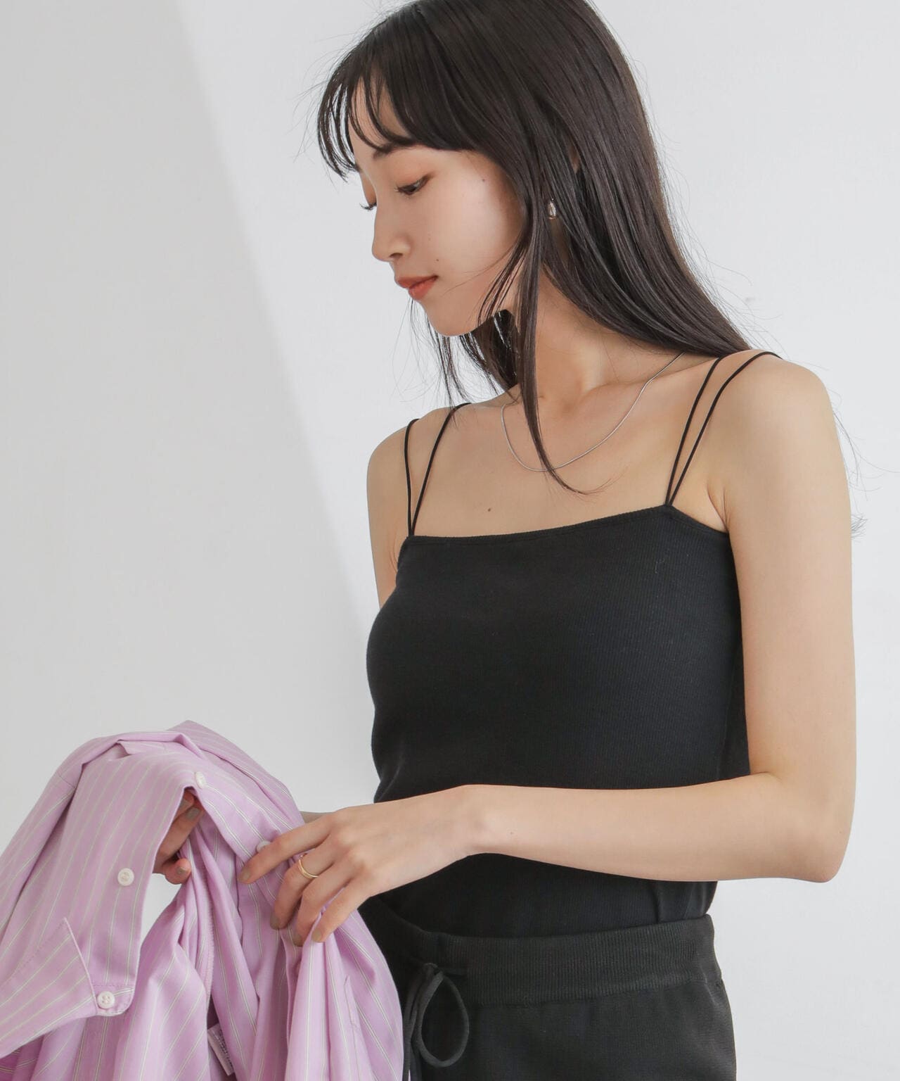 抗菌防臭リブカップ付きダブルストラップキャミソール 6734124303