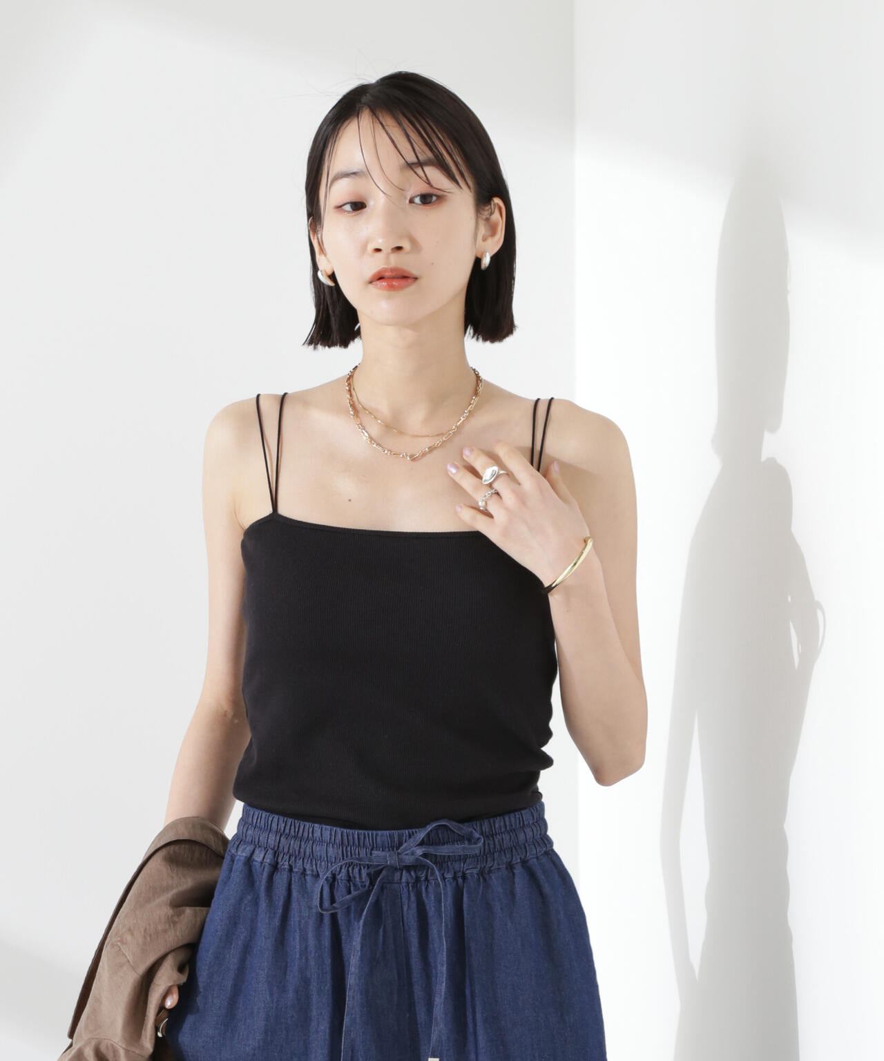 抗菌防臭リブカップ付きダブルストラップキャミソール 6735124300