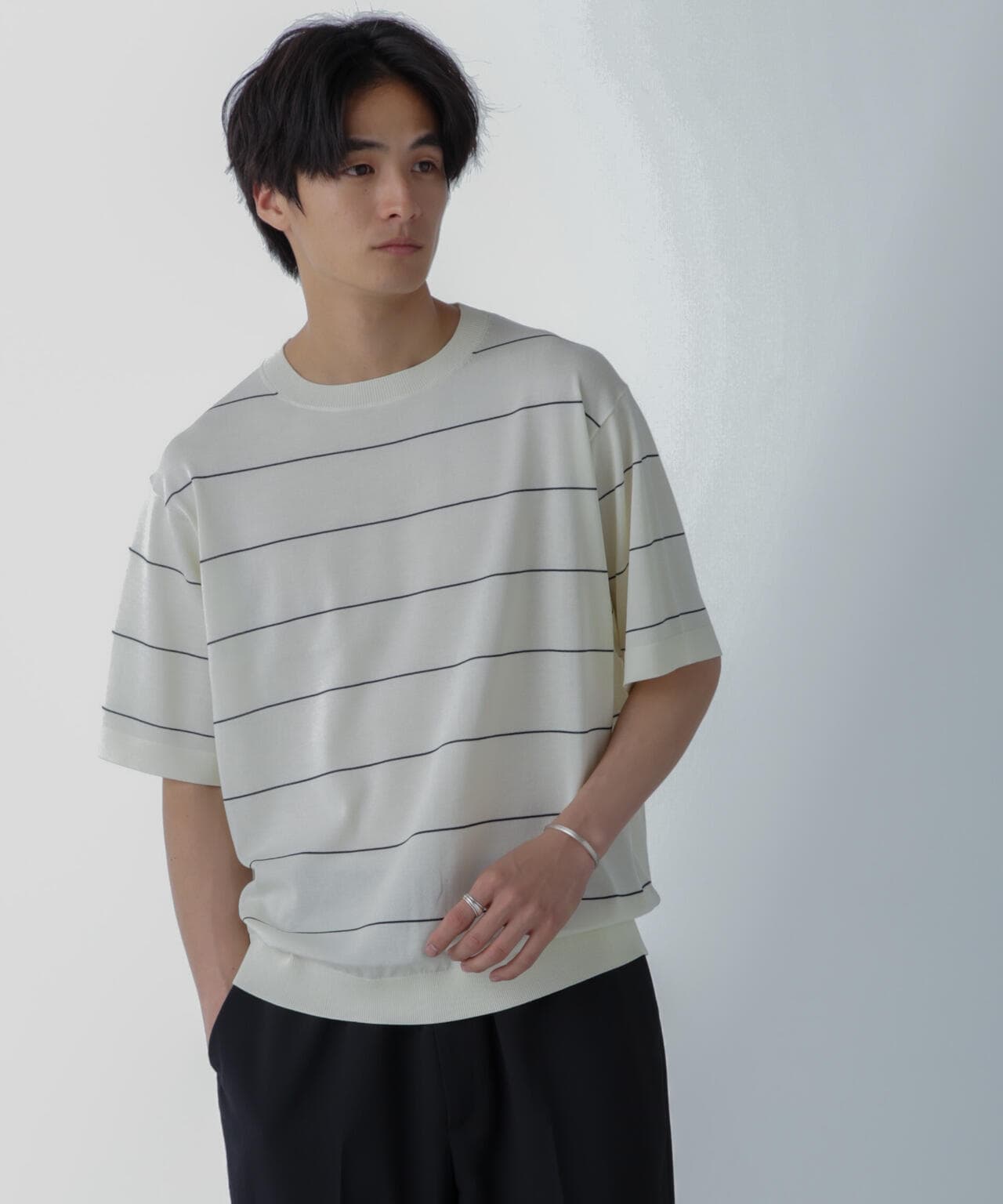 ハイゲージ ピンボーダーニットTシャツ 6684122234