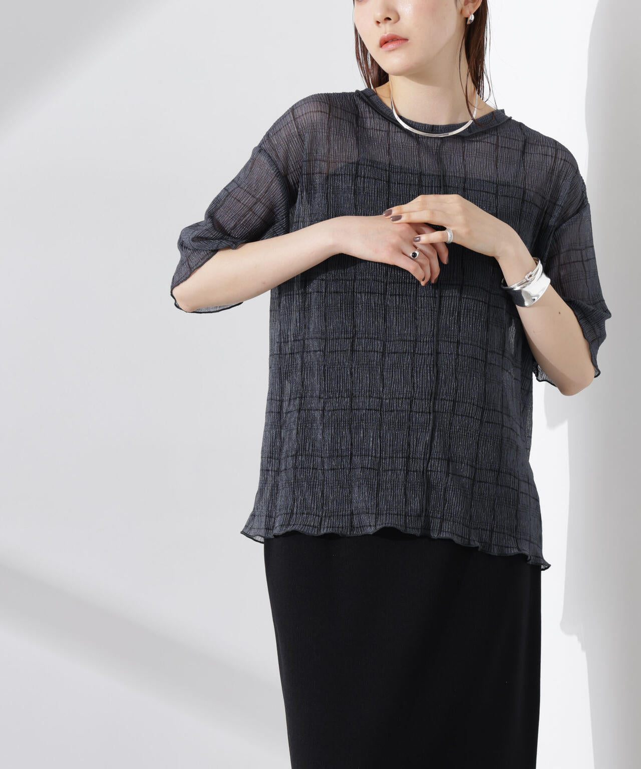 楊柳チェックシアーカットTシャツ 6735124310