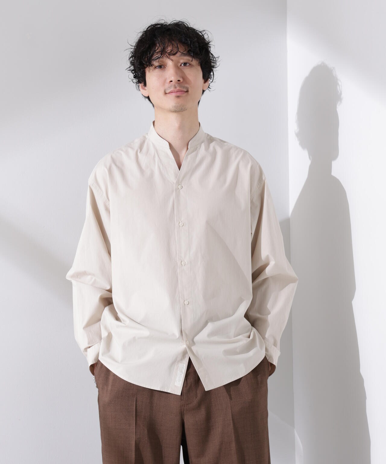 「大人のワイドシャツ」バンドカラー 長袖 6685120205
