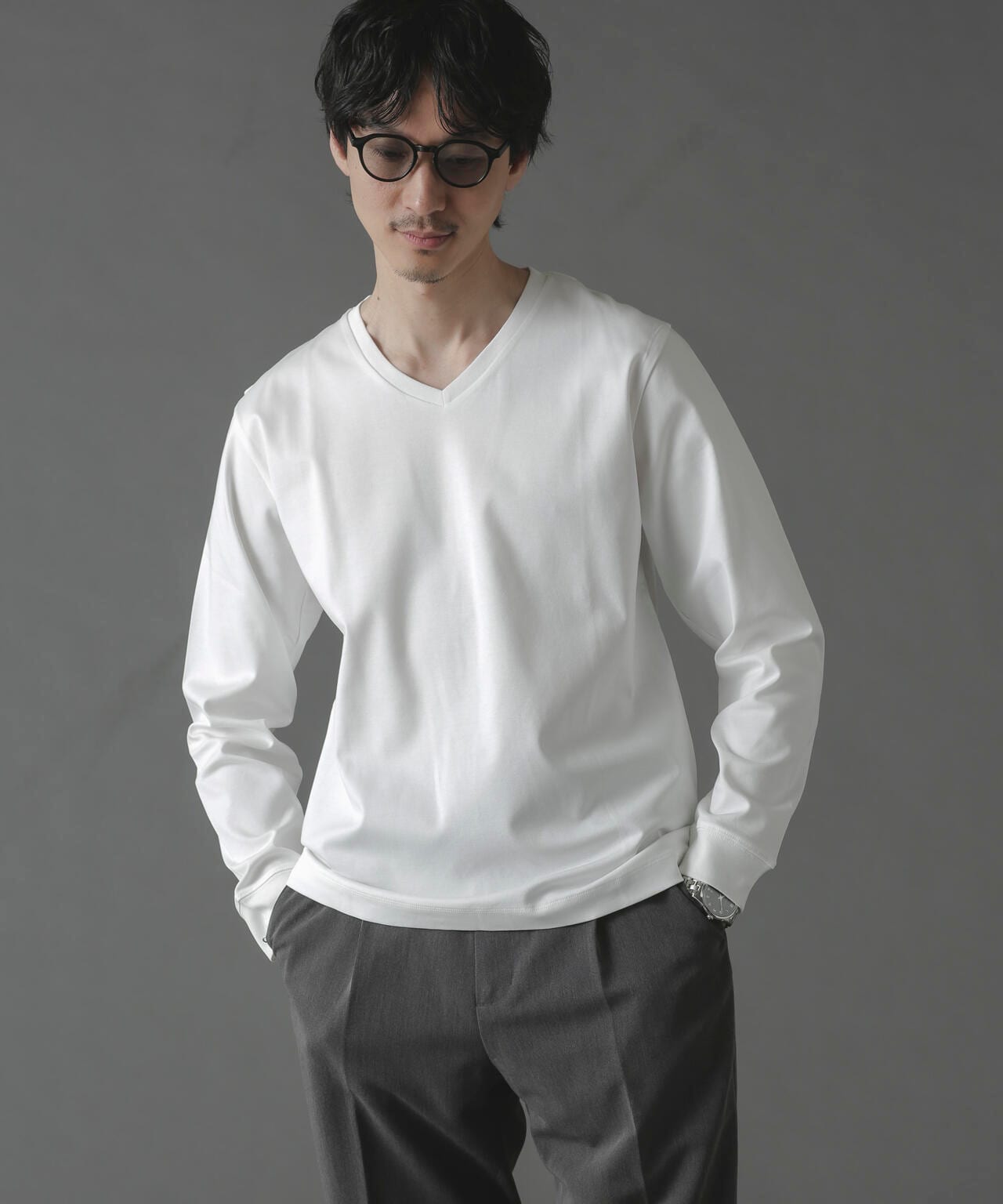 アンチスメルVネックTシャツ 長袖 6724123214