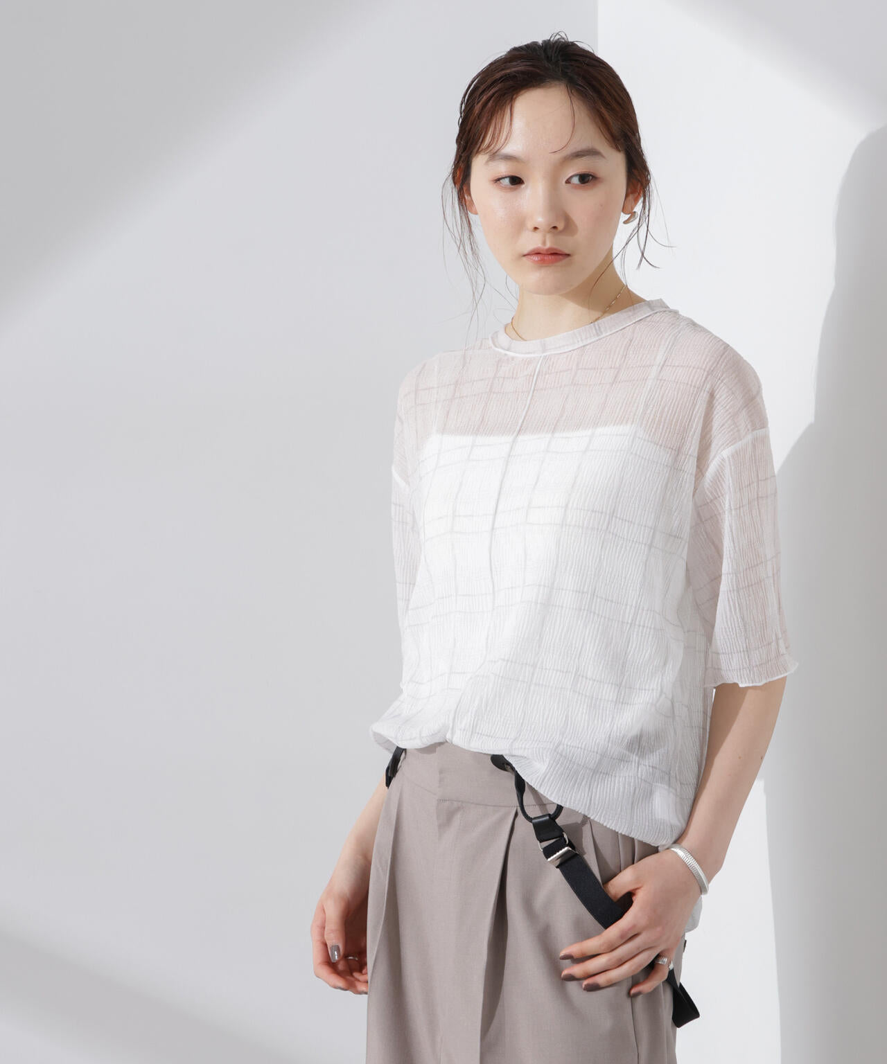 楊柳チェックシアーカットTシャツ 6735124310