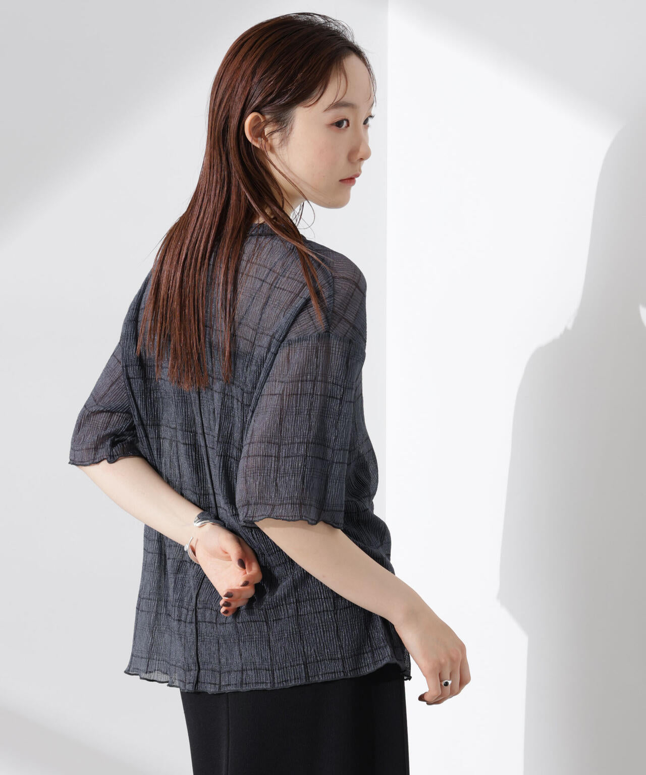 楊柳チェックシアーカットTシャツ 6735124310