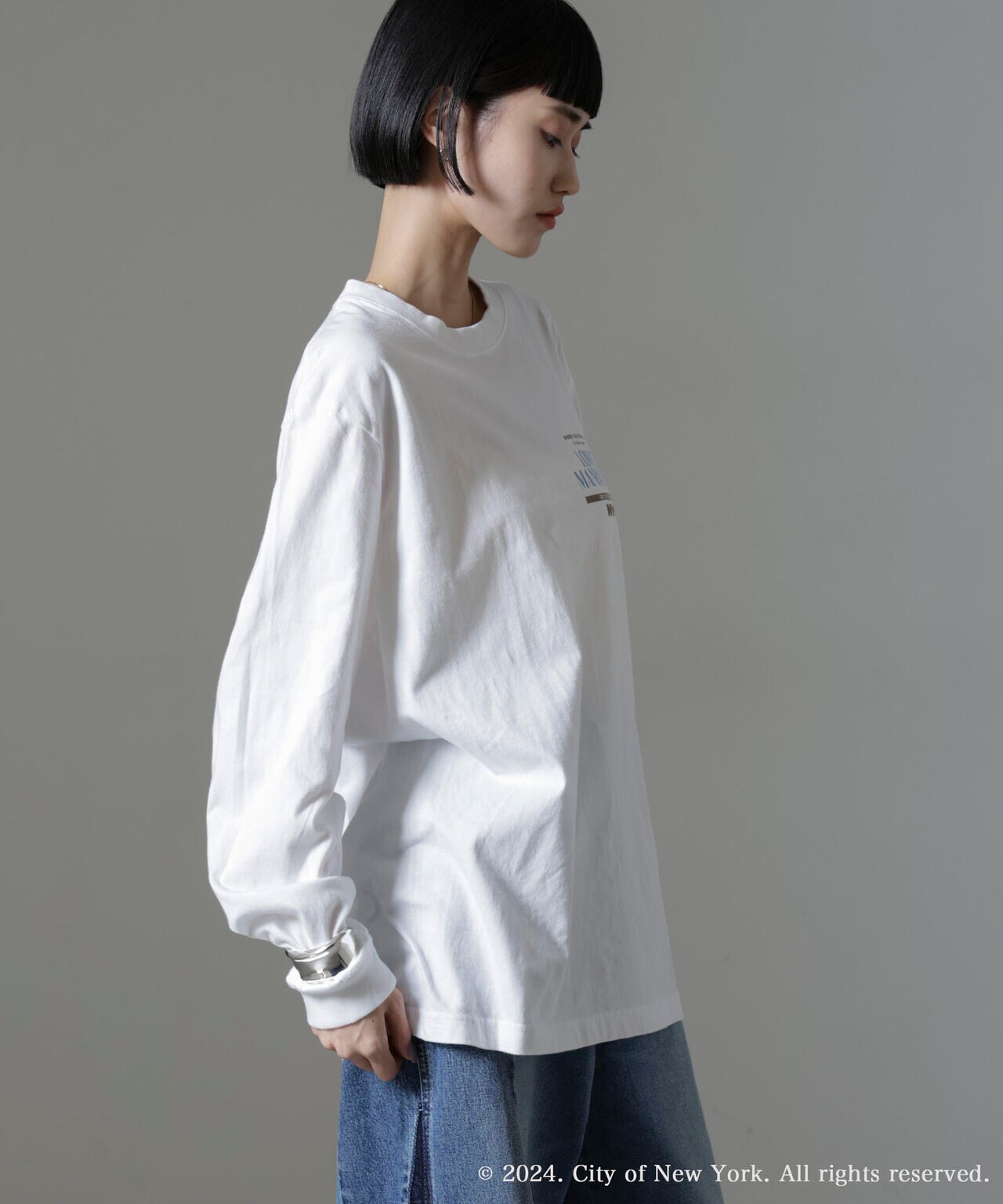 GOOD ROCK SPEED/NYC プリント ロングスリーブTシャツ ホワイト 6714223047