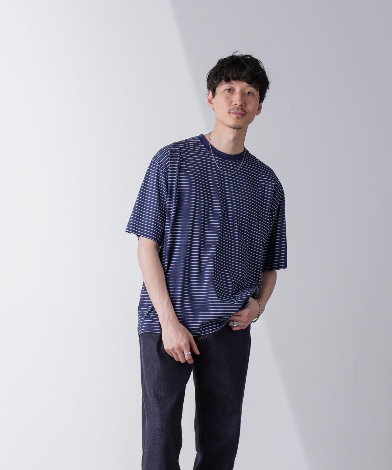 ピンボーダーバイオシルケットクルーネックTシャツ 6684224210
