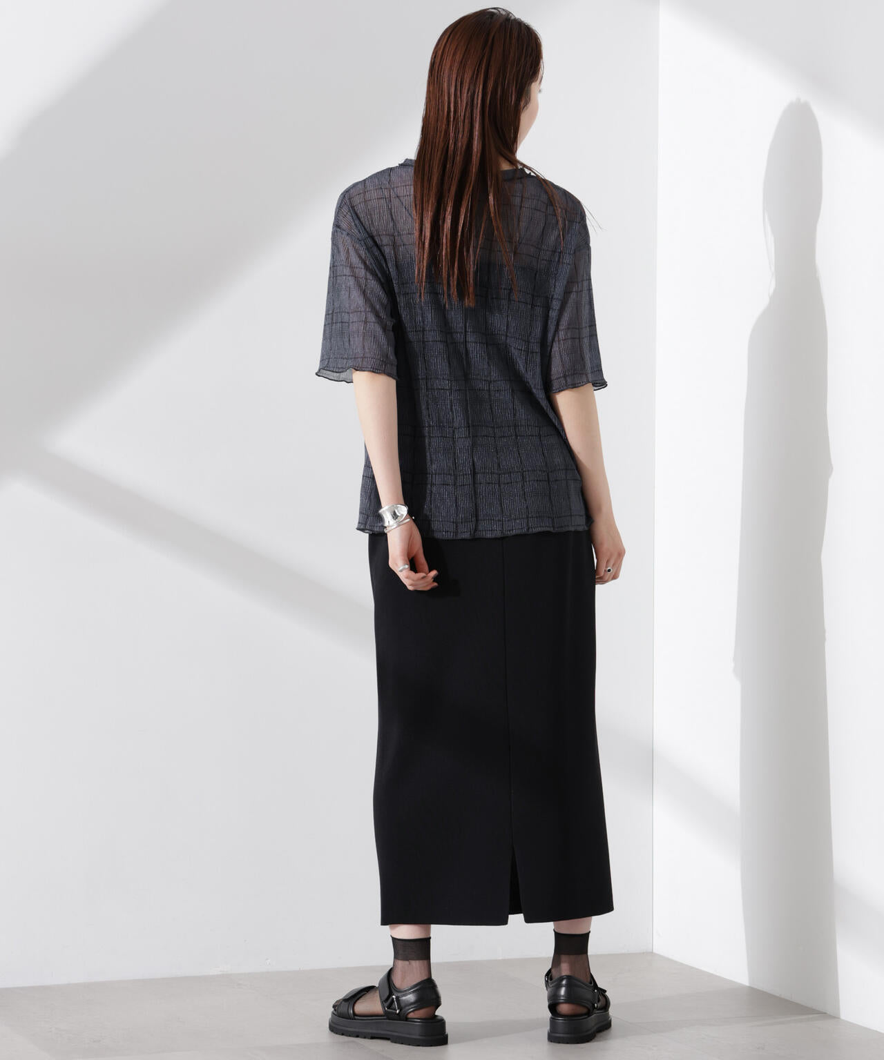 楊柳チェックシアーカットTシャツ 6735124310