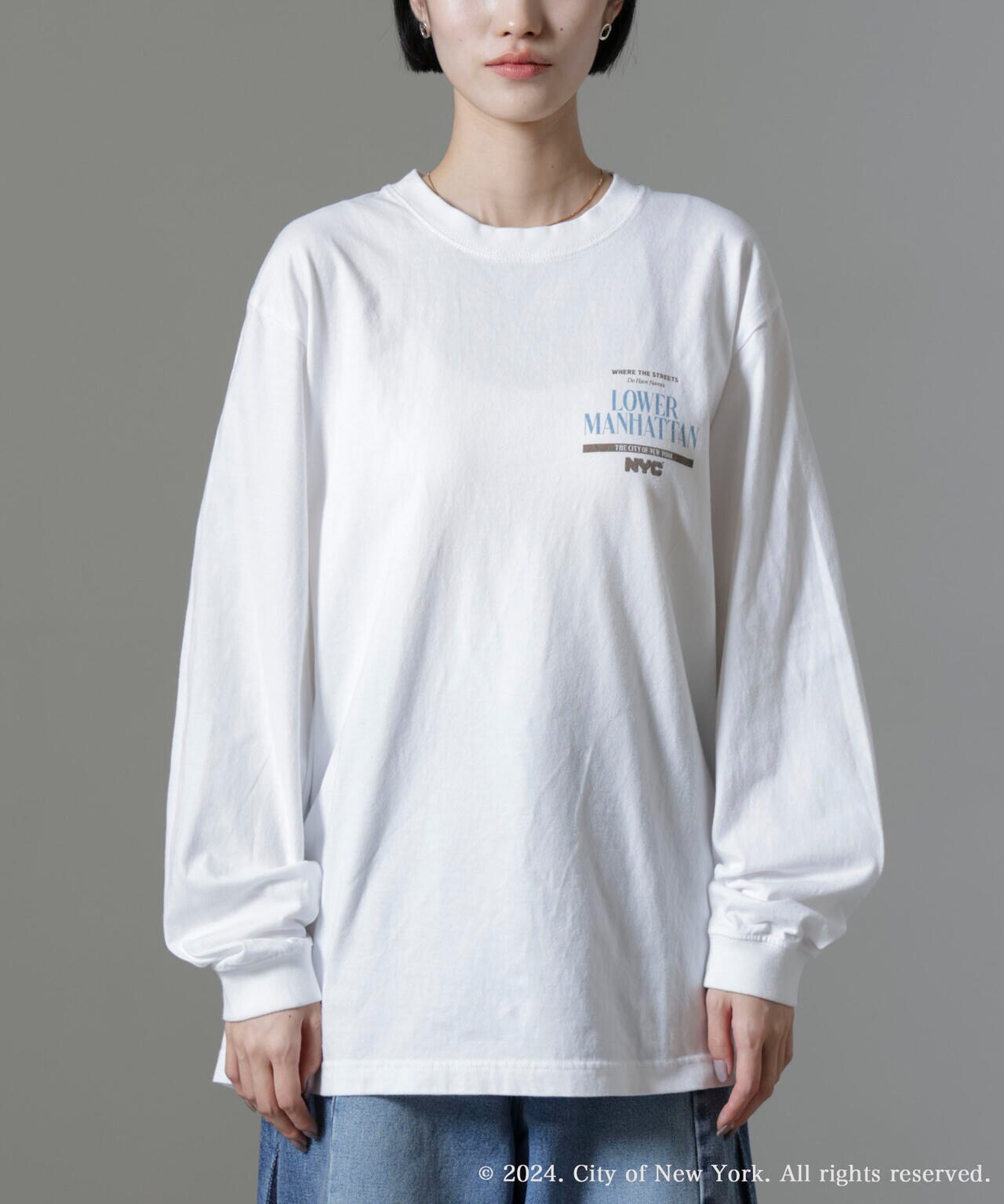 GOOD ROCK SPEED/NYC プリント ロングスリーブTシャツ ホワイト 6714223047