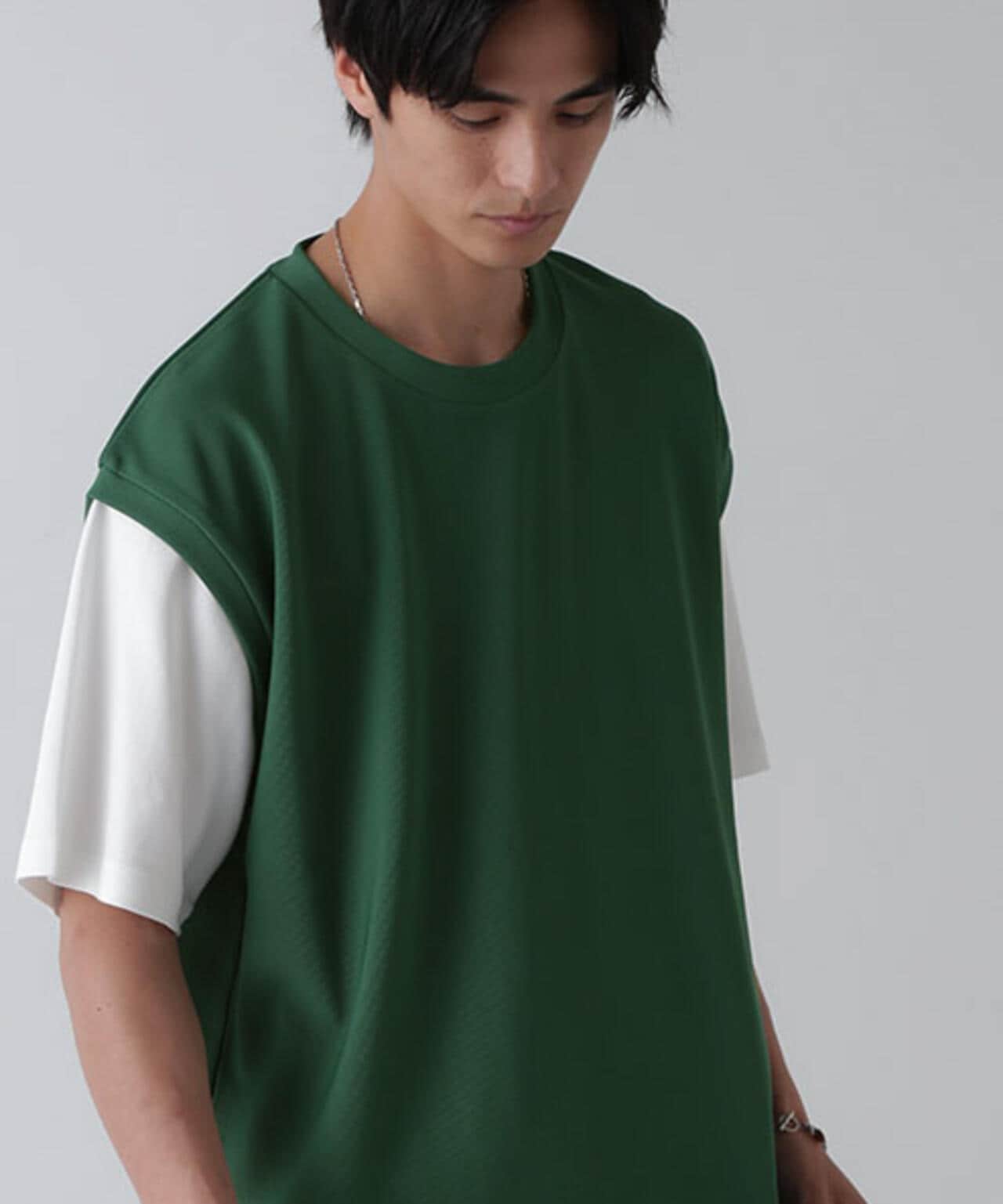 フェイクレイヤードリラックスTシャツ 半袖 6724224224