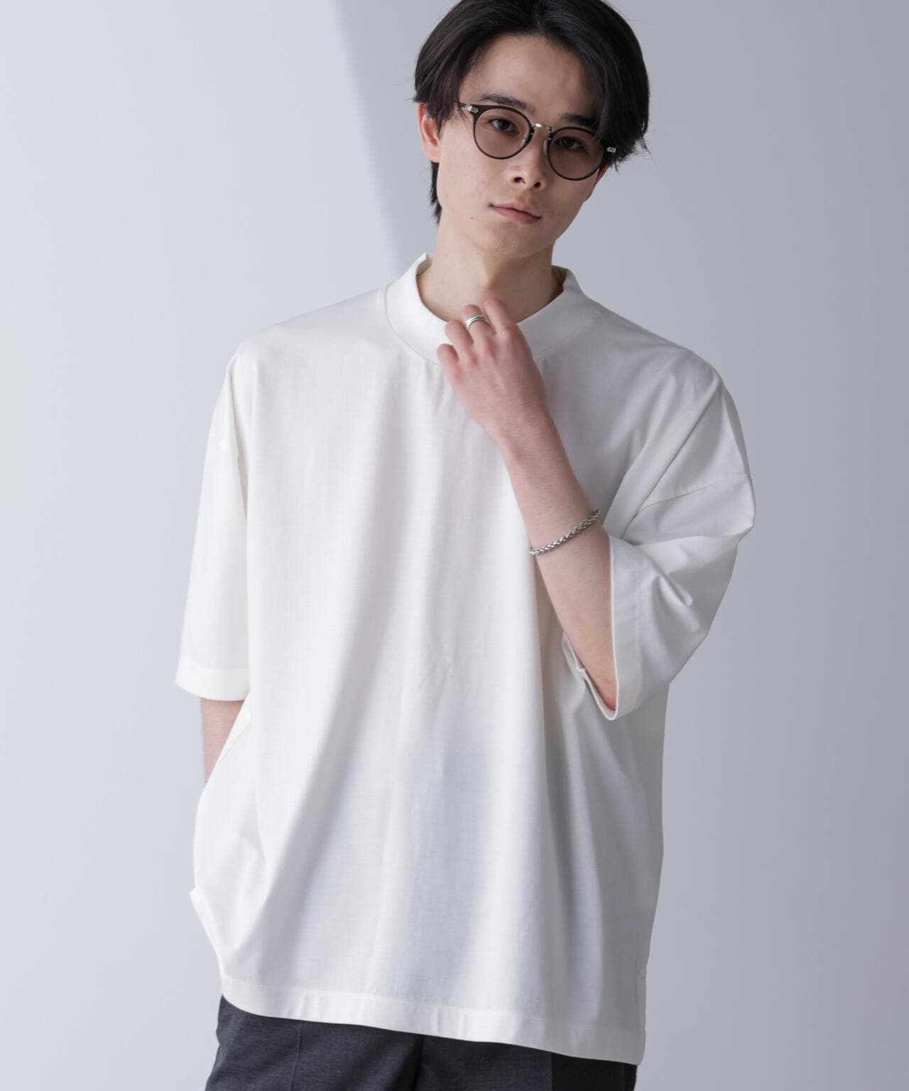 WEB限定/モックネックワイドシルエットTシャツ 半袖 6724224219