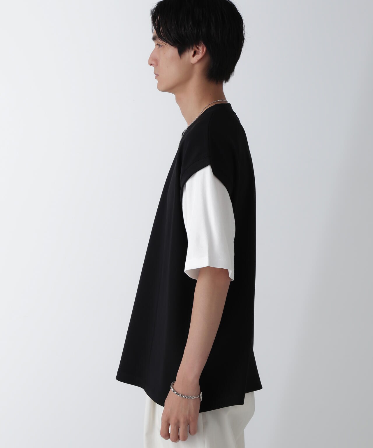 フェイクレイヤードリラックスTシャツ 半袖 6724224224