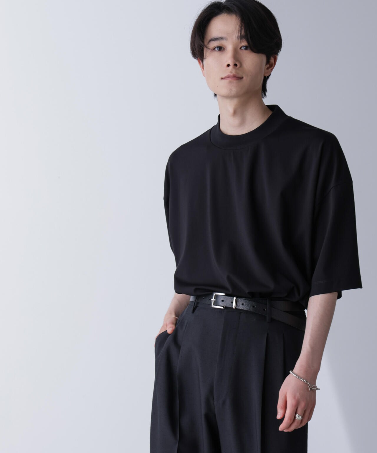 WEB限定/モックネックワイドシルエットTシャツ 半袖 6724224219