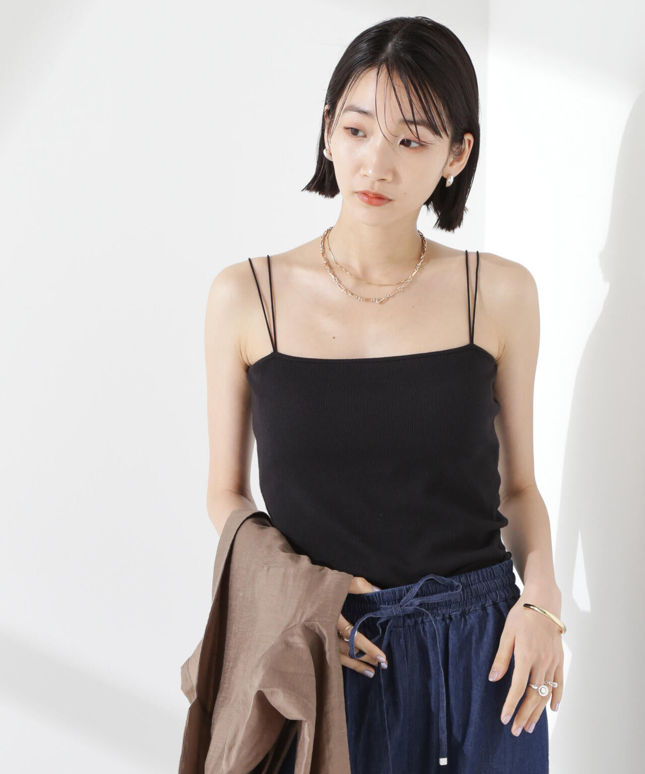 抗菌防臭リブカップ付きダブルストラップキャミソール 6735124300