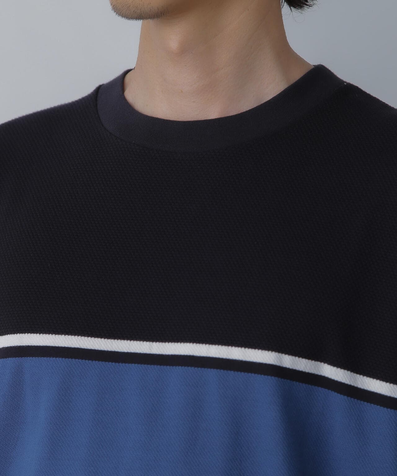 パネル編地ボーダークルーネックTシャツ 6684124233