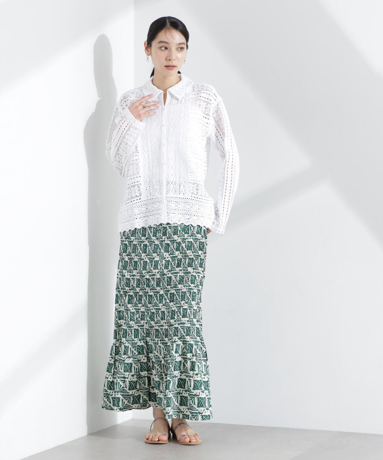 Sara mallika/COTTON POPLIN SHIRRING SKIRT 6715130013